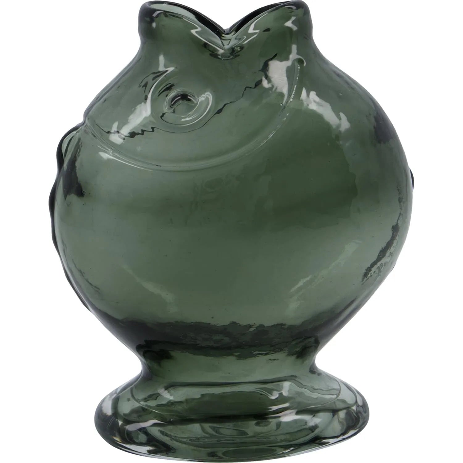 Die mundgeblasene Vase HDFish von House Doctor in rauchgrau besticht durch ihre einzigartige Fischform und elegante Handwerkskunst.