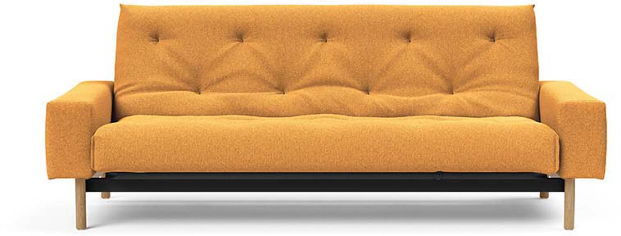 Elegantes Mimer Bettsofa Nordic: Skandinavisches Design, anpassbarer Schlafkomfort, robustes Stahlgestell, nachhaltige Eichenbeine.