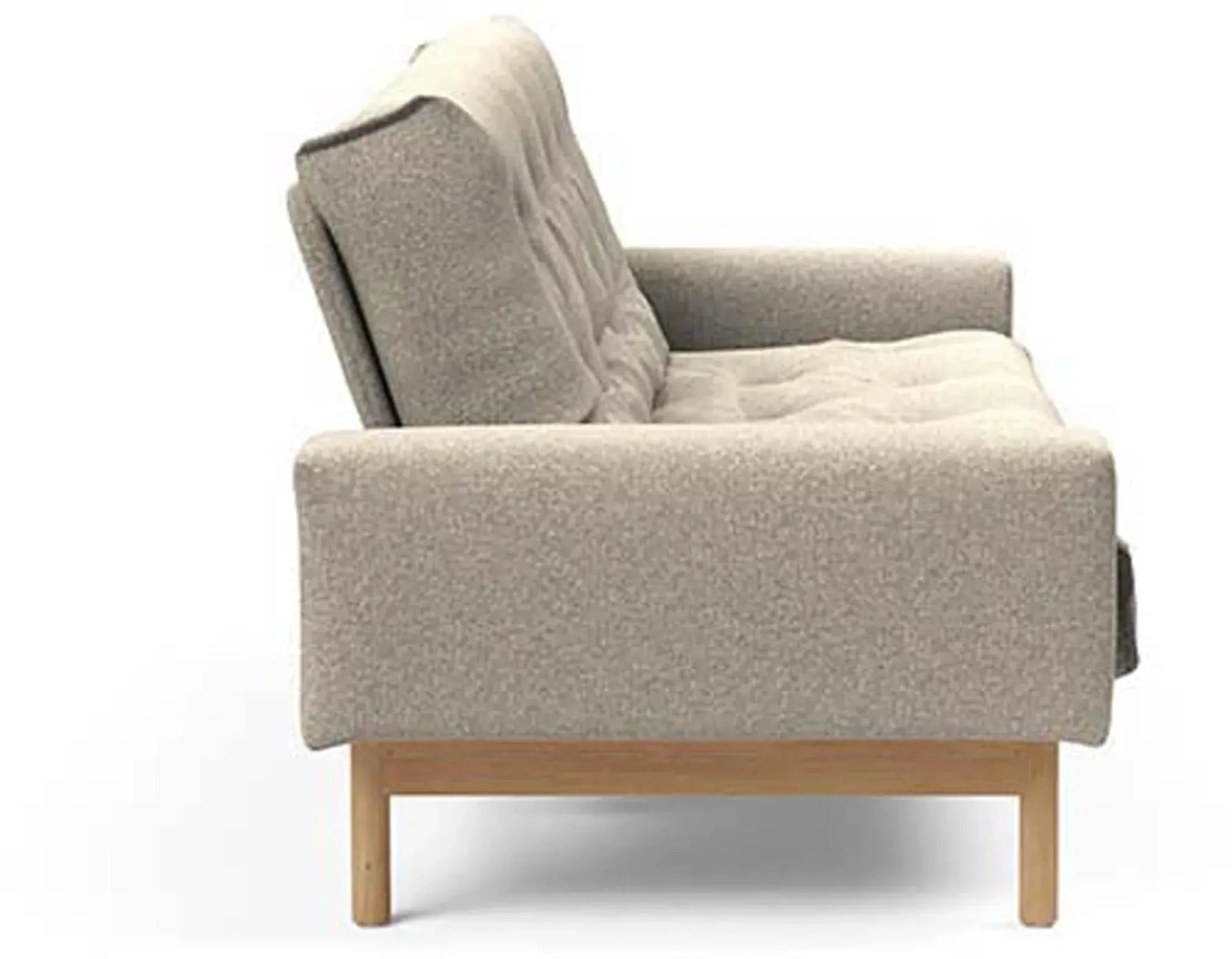 Elegantes Mimer Bettsofa Nordic: Skandinavisches Design, anpassbarer Schlafkomfort, robustes Stahlgestell, nachhaltige Eichenbeine.