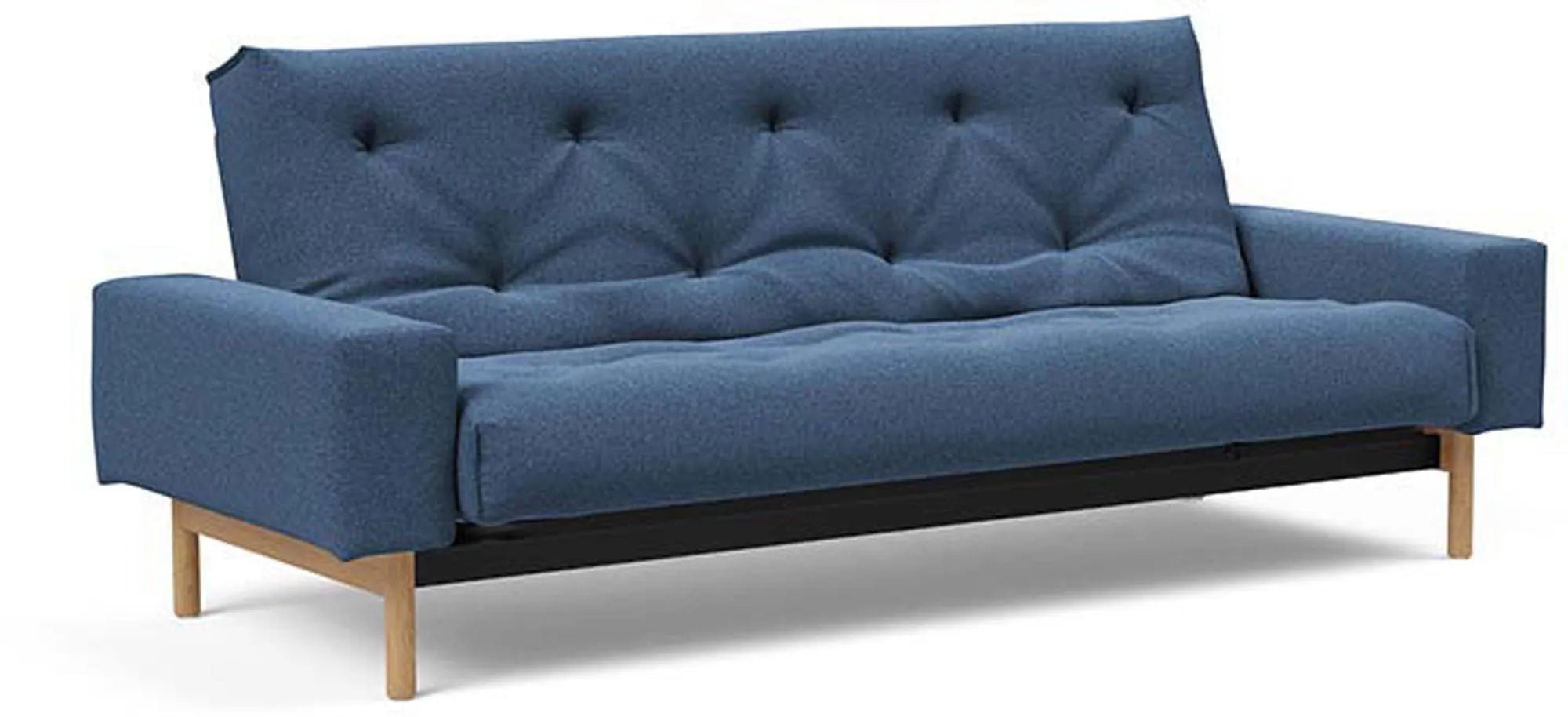 Elegantes Mimer Bettsofa Nordic: Skandinavisches Design, anpassbarer Schlafkomfort, robustes Stahlgestell, nachhaltige Eichenbeine.