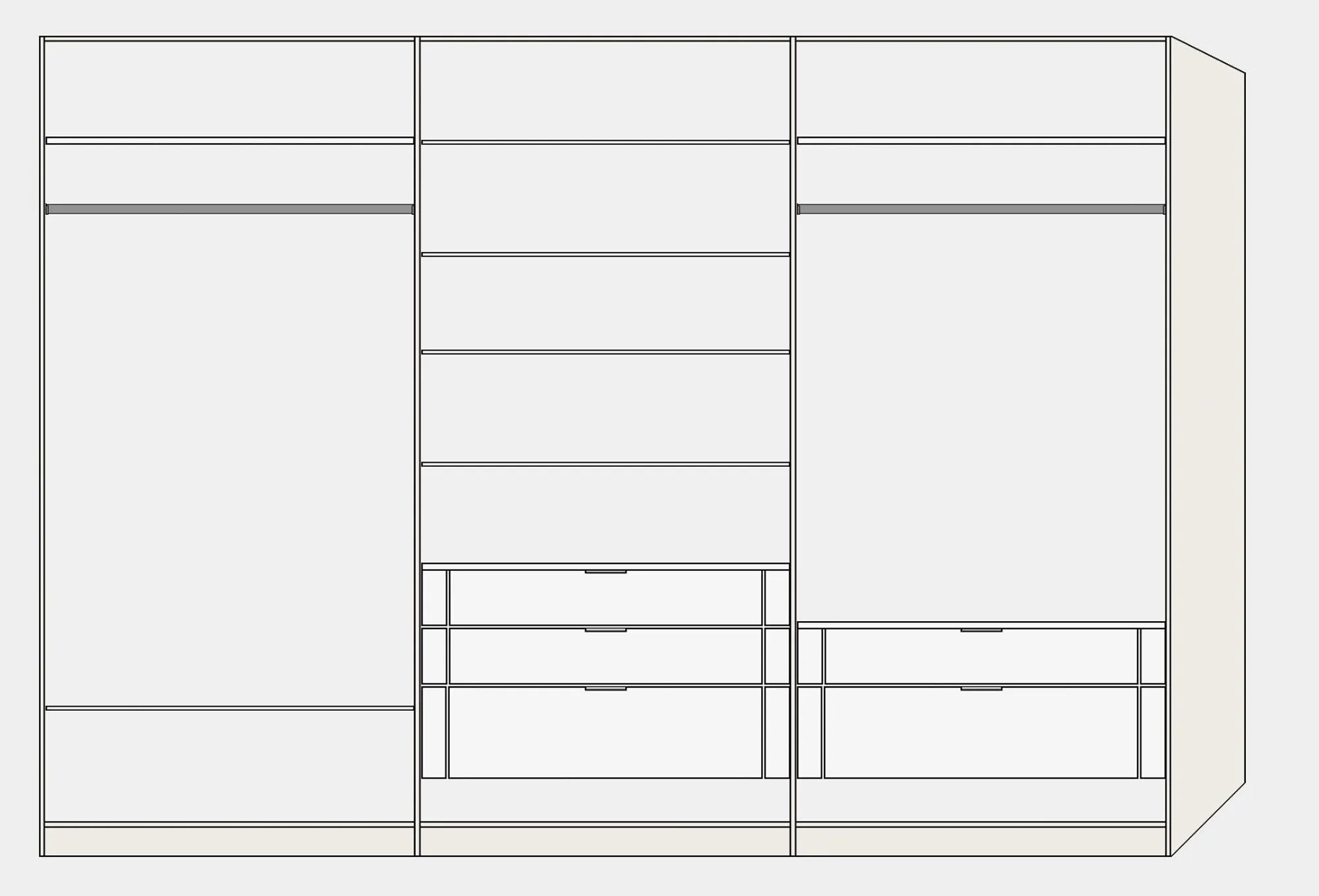 Eleganter 6-türiger Jutzler Schrank in Anthrazit mit Zubehör.