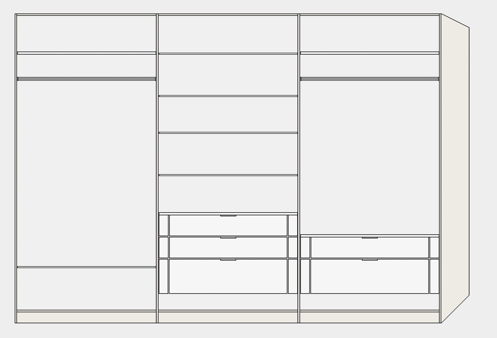 Eleganter Jutzler 6-Türenschrank Anthrazit mit vielseitigem Zubehör.