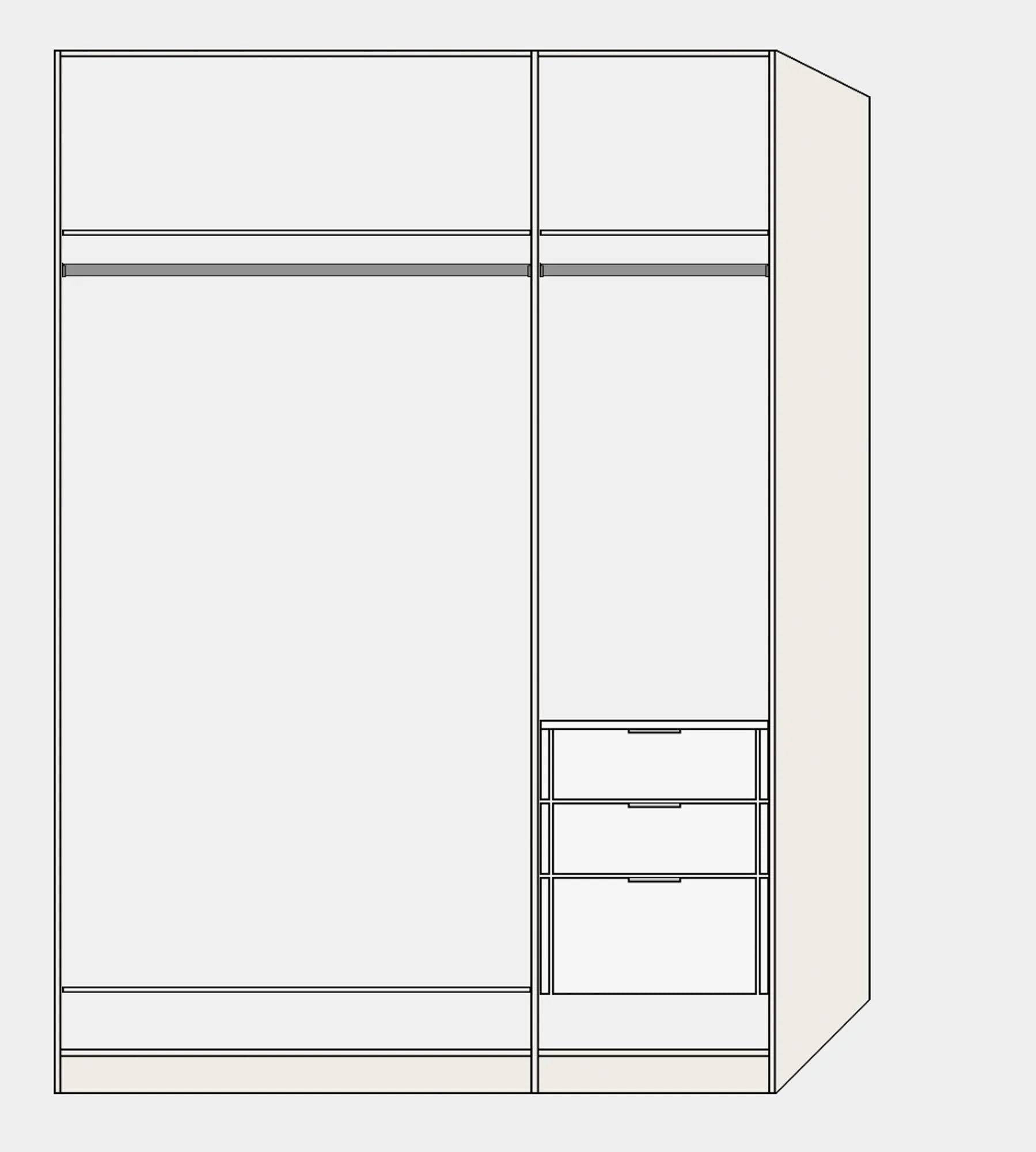 Jutzler Drehtürenschrank 3-türig in Cremeweiß mit praktischem Zubehör.