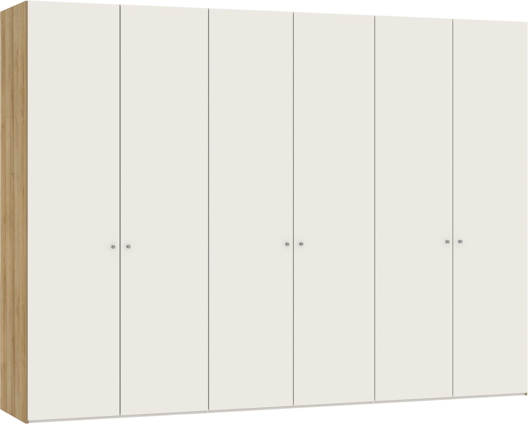 Entdecken Sie den eleganten 6-türigen Drehtürenschrank in Cremeweiss von Jutzler. Stilvolles Design trifft auf hohe Funktionalität und individuelle Anpassungsmöglichkeiten.