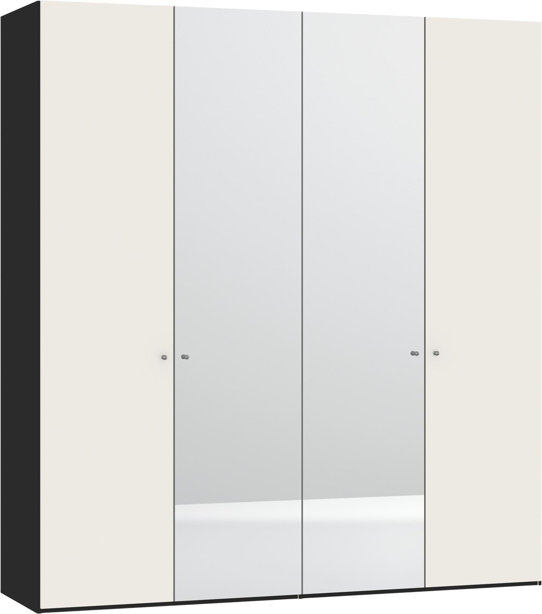 Eleganter 4-türiger Drehtürenschrank in Cremeweiß mit Spiegel, individuell konfigurierbar, stabil und einfach aufzubauen.