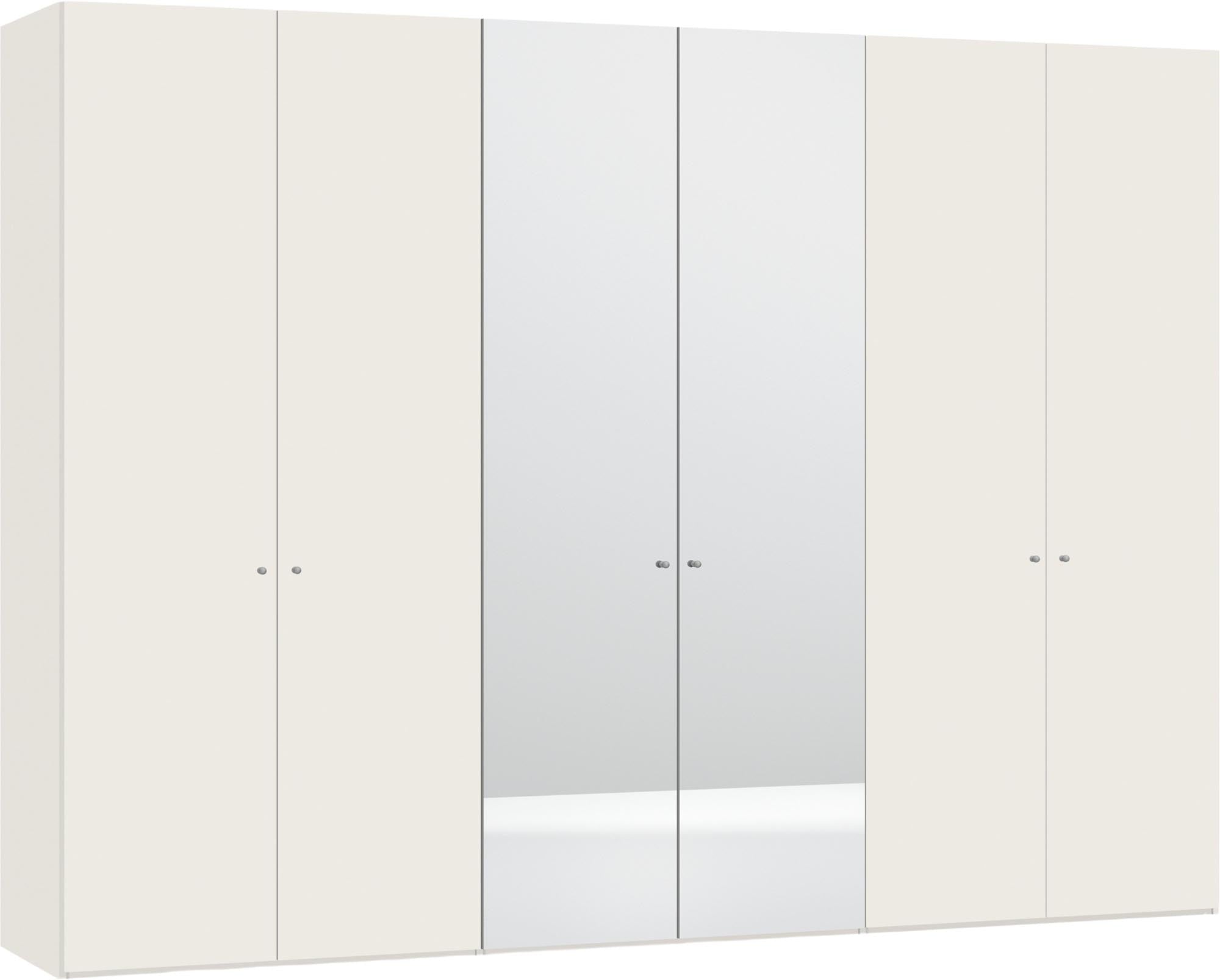 Eleganter 6-türiger Jutzler Schrank in Cremeweiß mit Spiegeln.