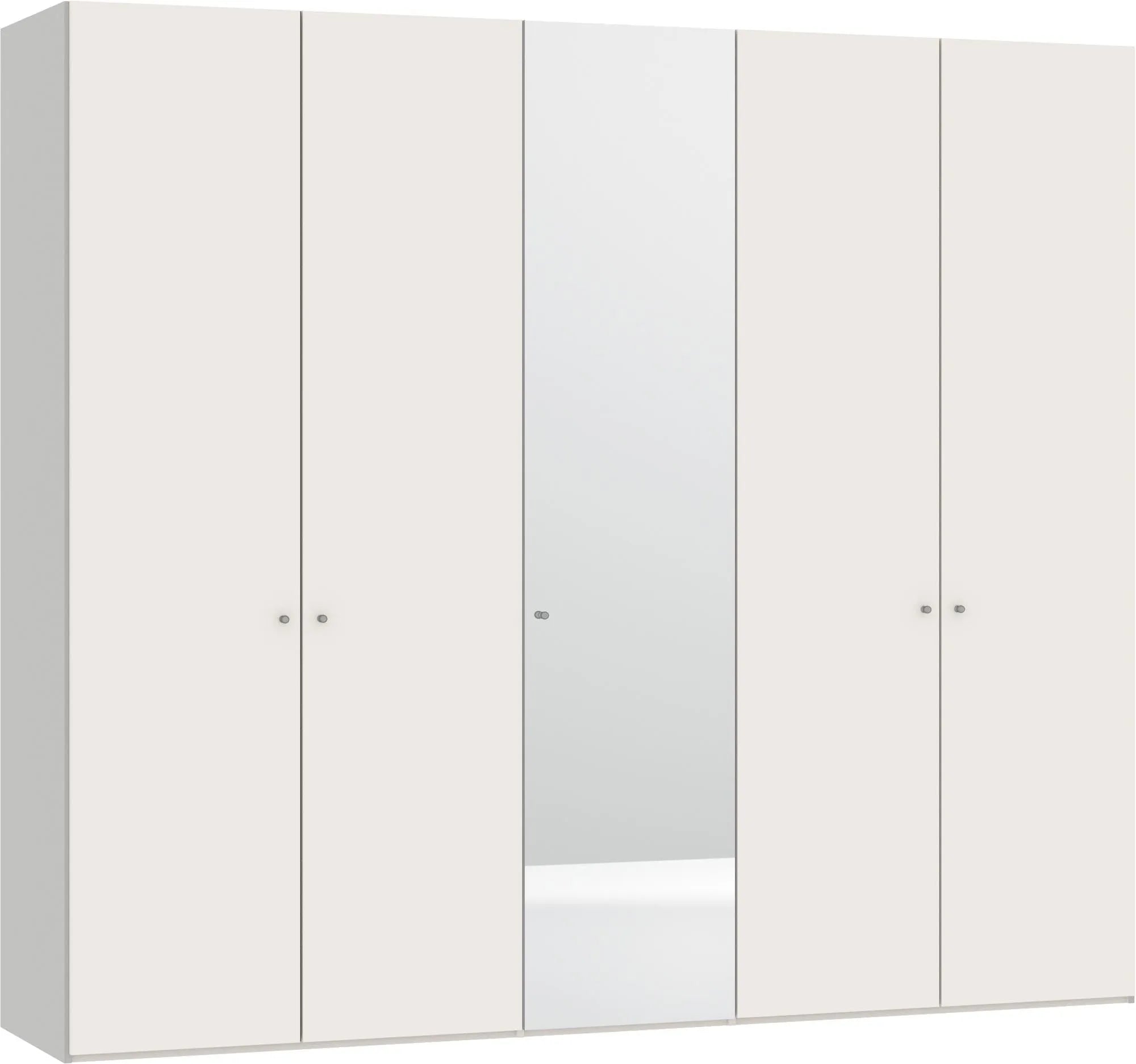Jutzler 5-türiger Drehtürenschrank in Cremeweiß mit Spiegelzubehör.