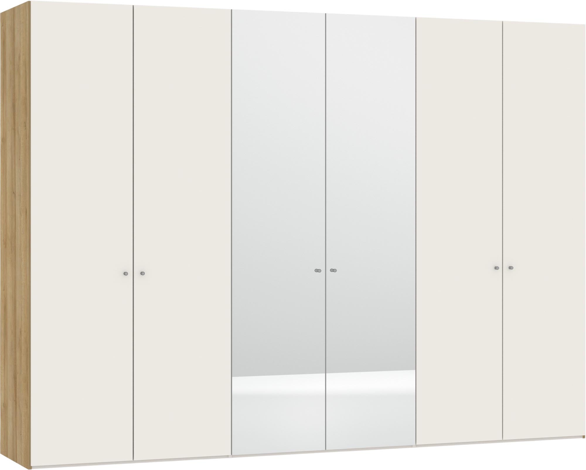 Stilvoller Jutzler 6-Türenschrank in Cremeweiß mit Spiegelakzenten.