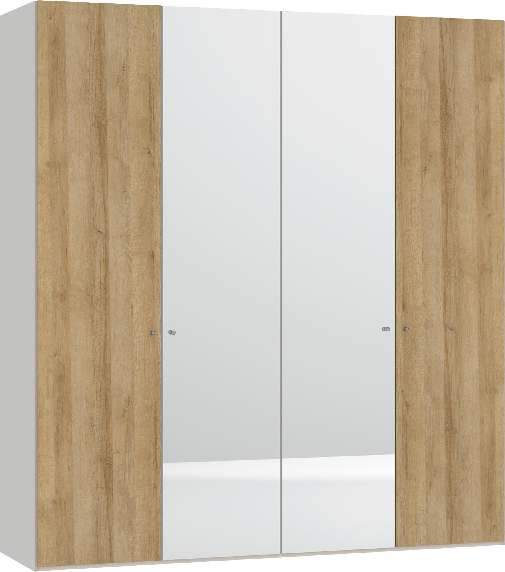 Eleganter Jutzler Schrank: 4 Türen, Eiche, Spiegel, inkl. Zubehör.