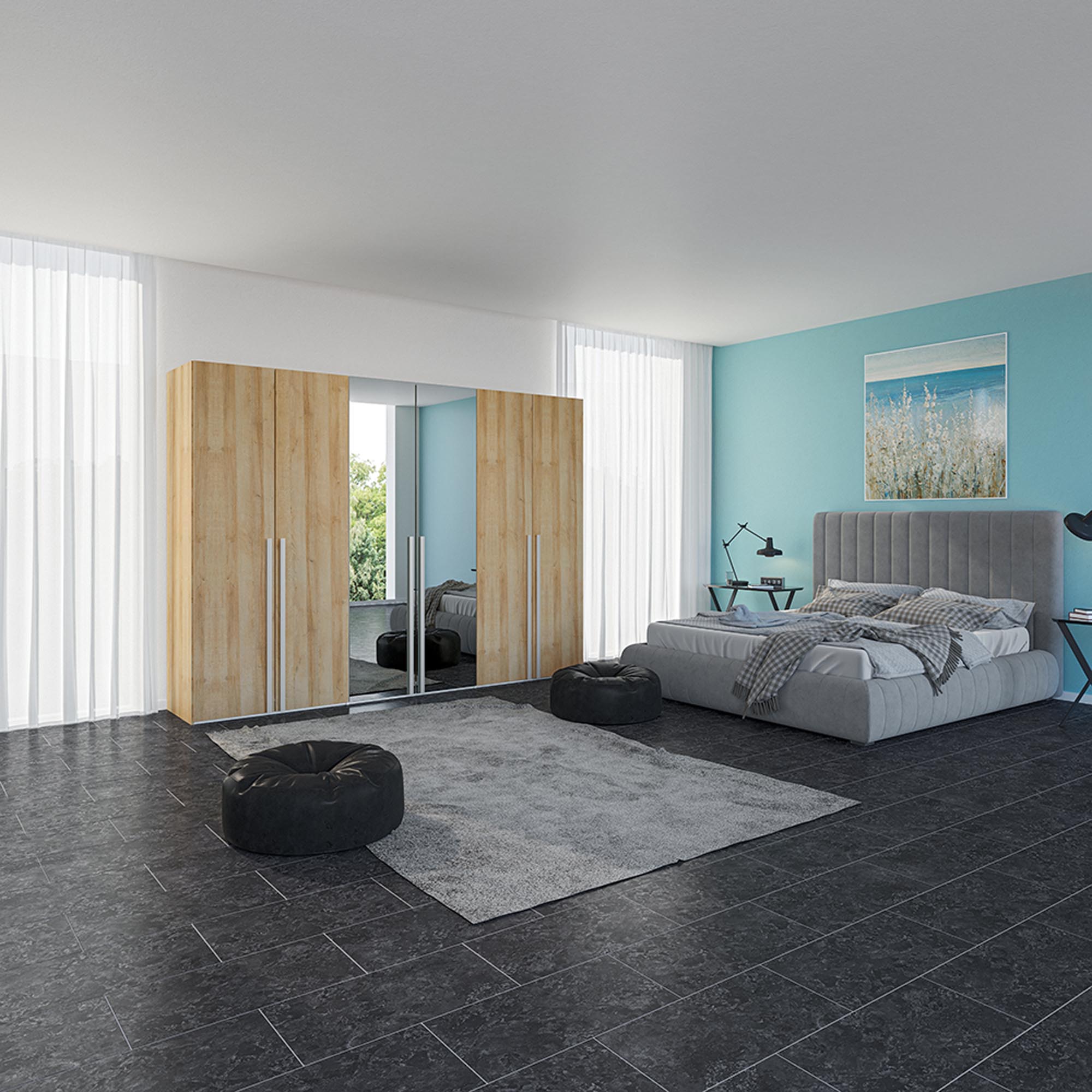 Eleganter Jutzler Eiche-Schrank mit 6 Türen und Spiegel für Ordnung.