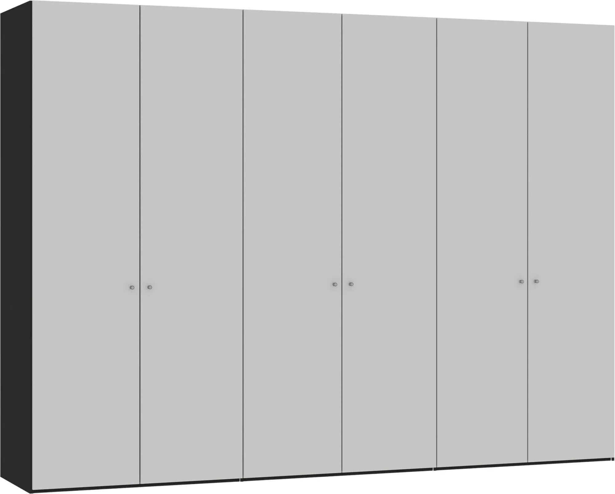 Eleganter 6-türiger Drehtürenschrank in Hellgrau von Jutzler: Funktional, individuell konfigurierbar, stabil und einfach aufzubauen.