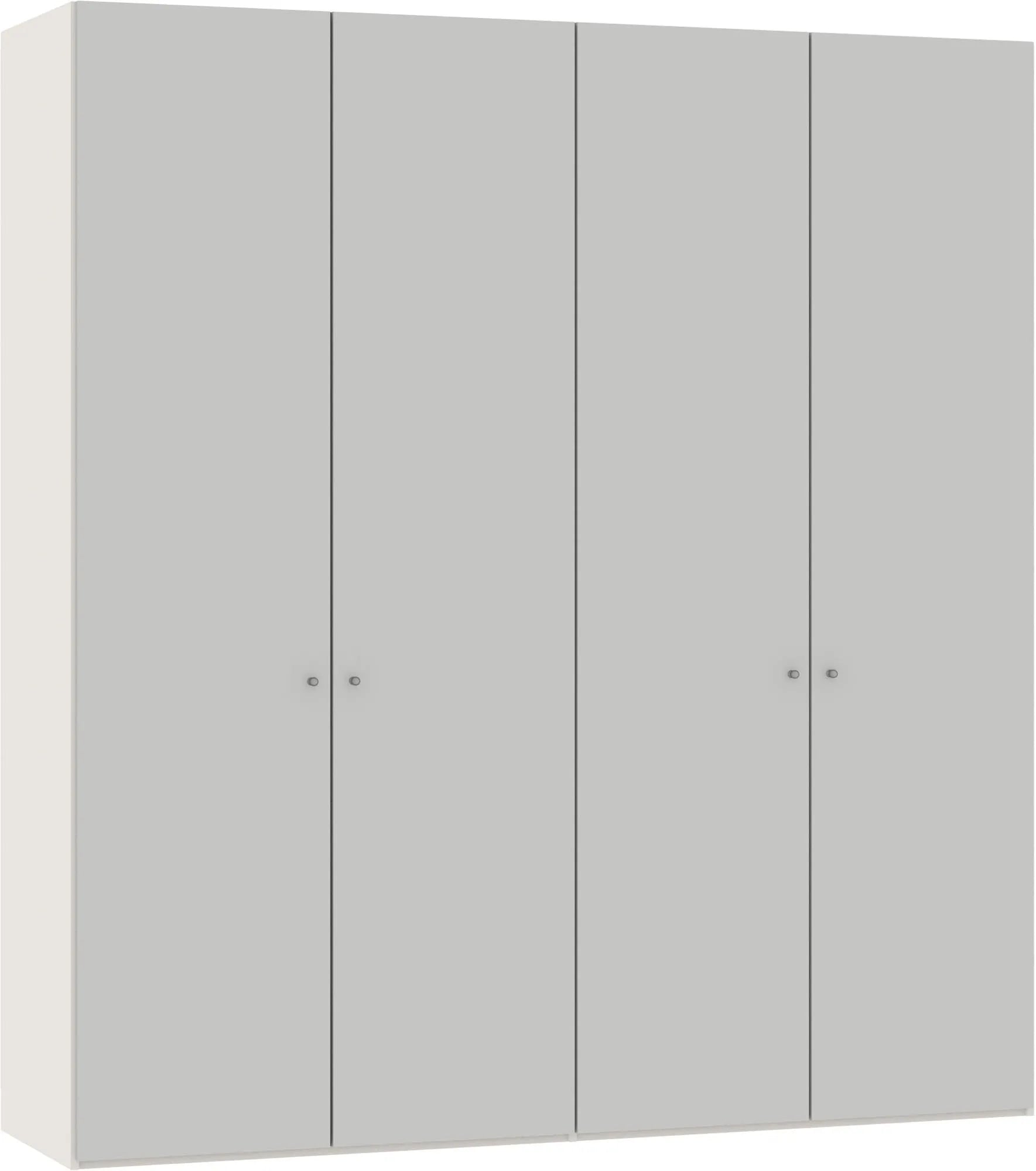 Eleganter 4-türiger Drehtürenschrank in Hellgrau von Jutzler: Funktional, individuell konfigurierbar, stabil und einfach aufzubauen.