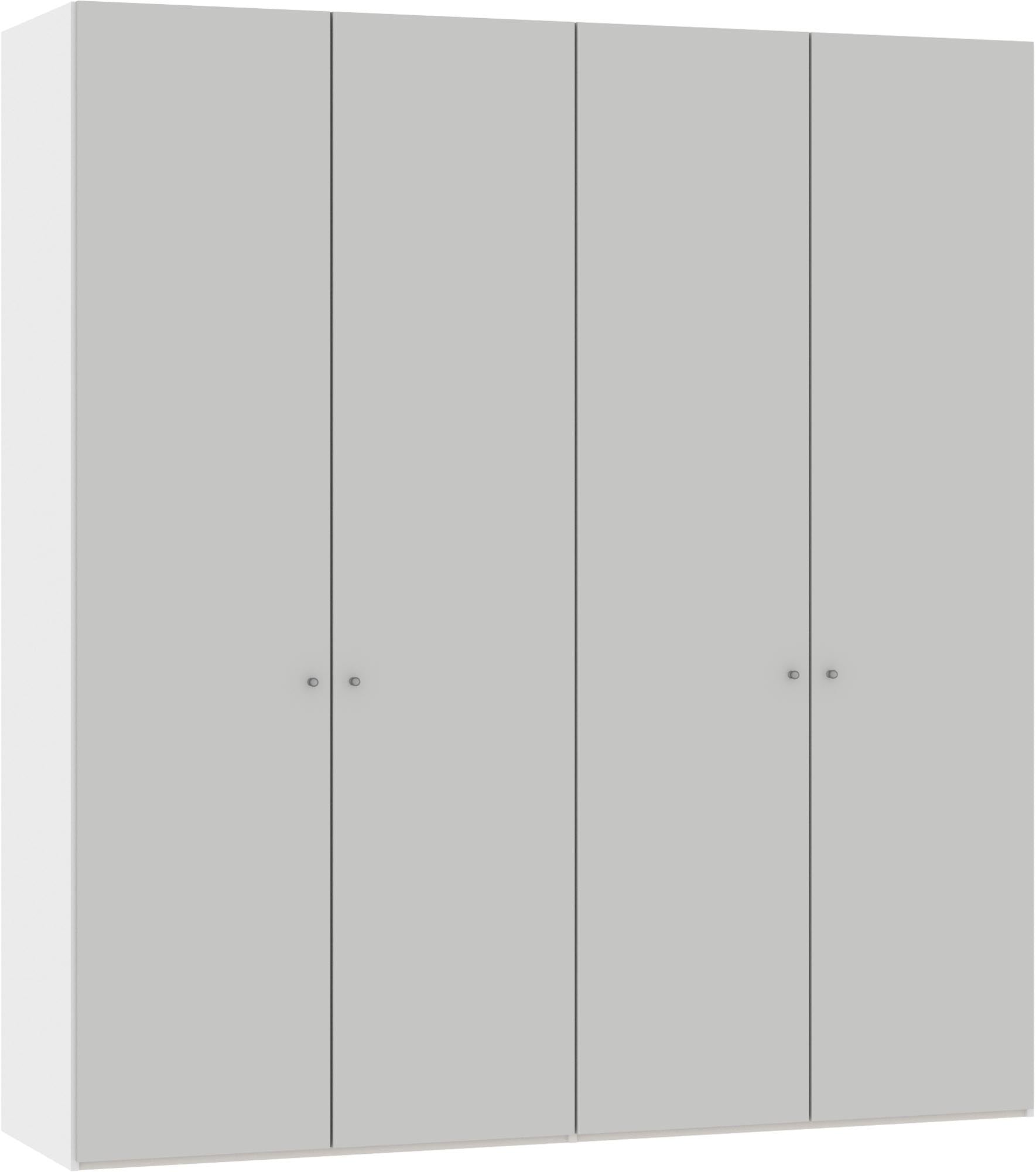 Eleganter Jutzler Drehtürenschrank, 4 Türen, hellgrau, viel Stauraum.