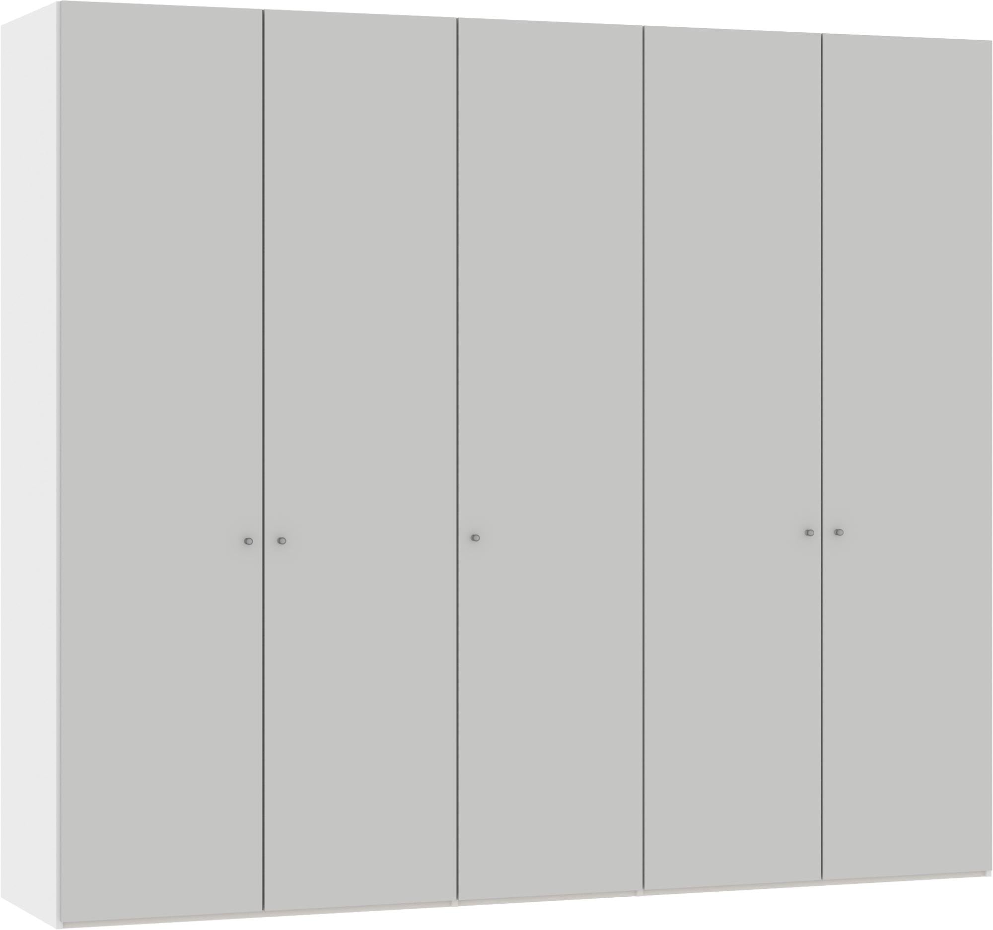 Geräumiger Jutzler Drehtürenschrank 5-türig in modernem Hellgrau.
