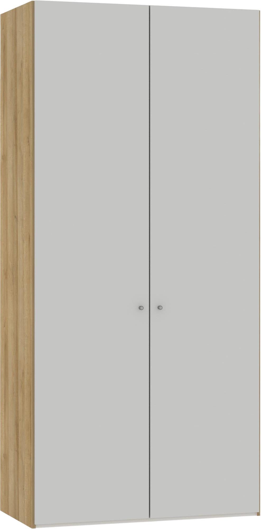 Stilvoller Jutzler Drehtürenschrank 2-türig hellgrau mit Zubehör.