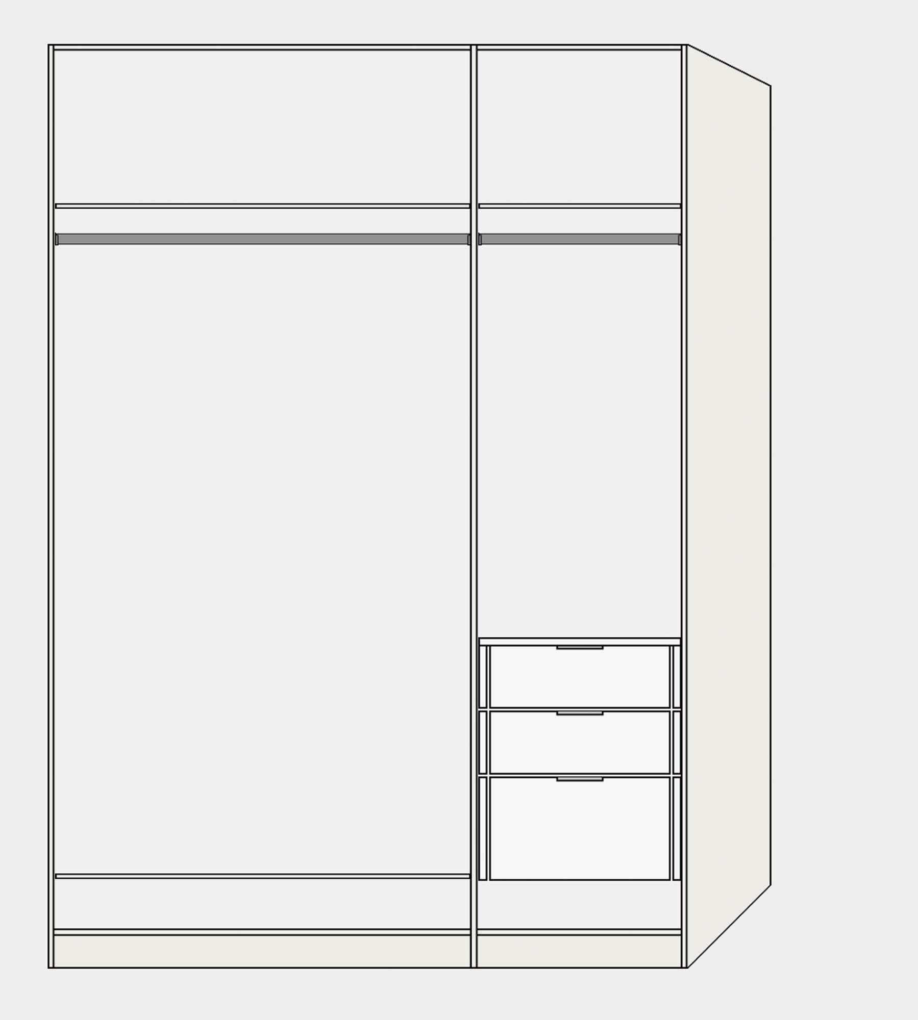 Eleganter Jutzler Drehtürenschrank 3-türig hellgrau mit Zubehör.