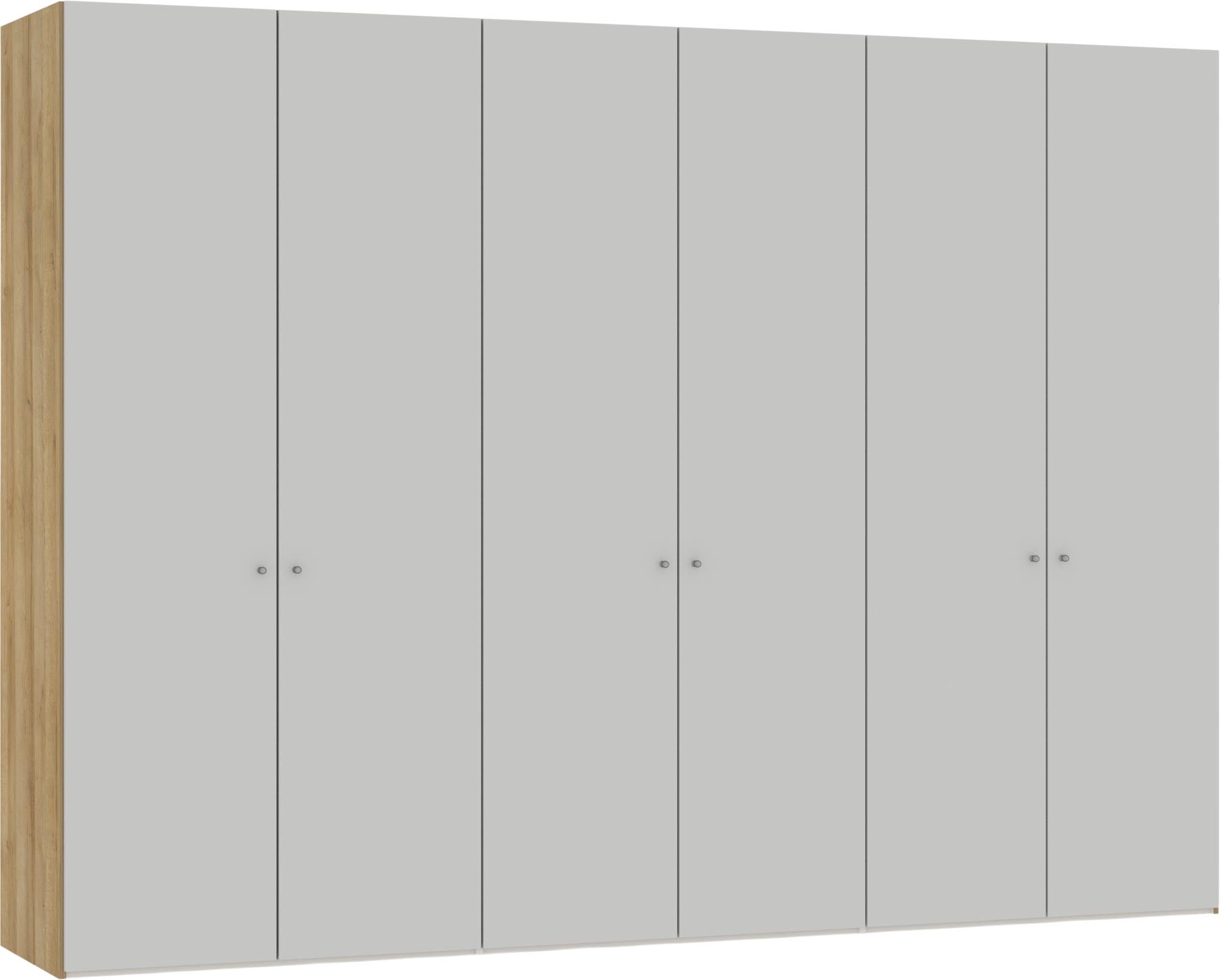 Geräumiger Jutzler Drehtürenschrank 6-türig in stilvollem Hellgrau.
