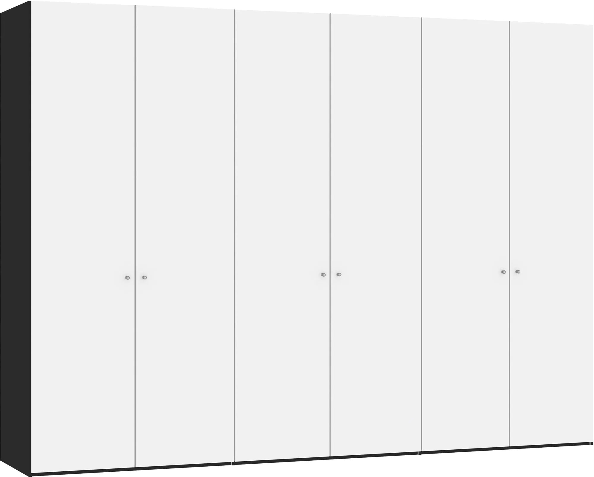 Eleganter 6-türiger Drehtürenschrank in Premiumweiß von Jutzler: Funktional, individuell konfigurierbar, stabil und einfach aufzubauen.