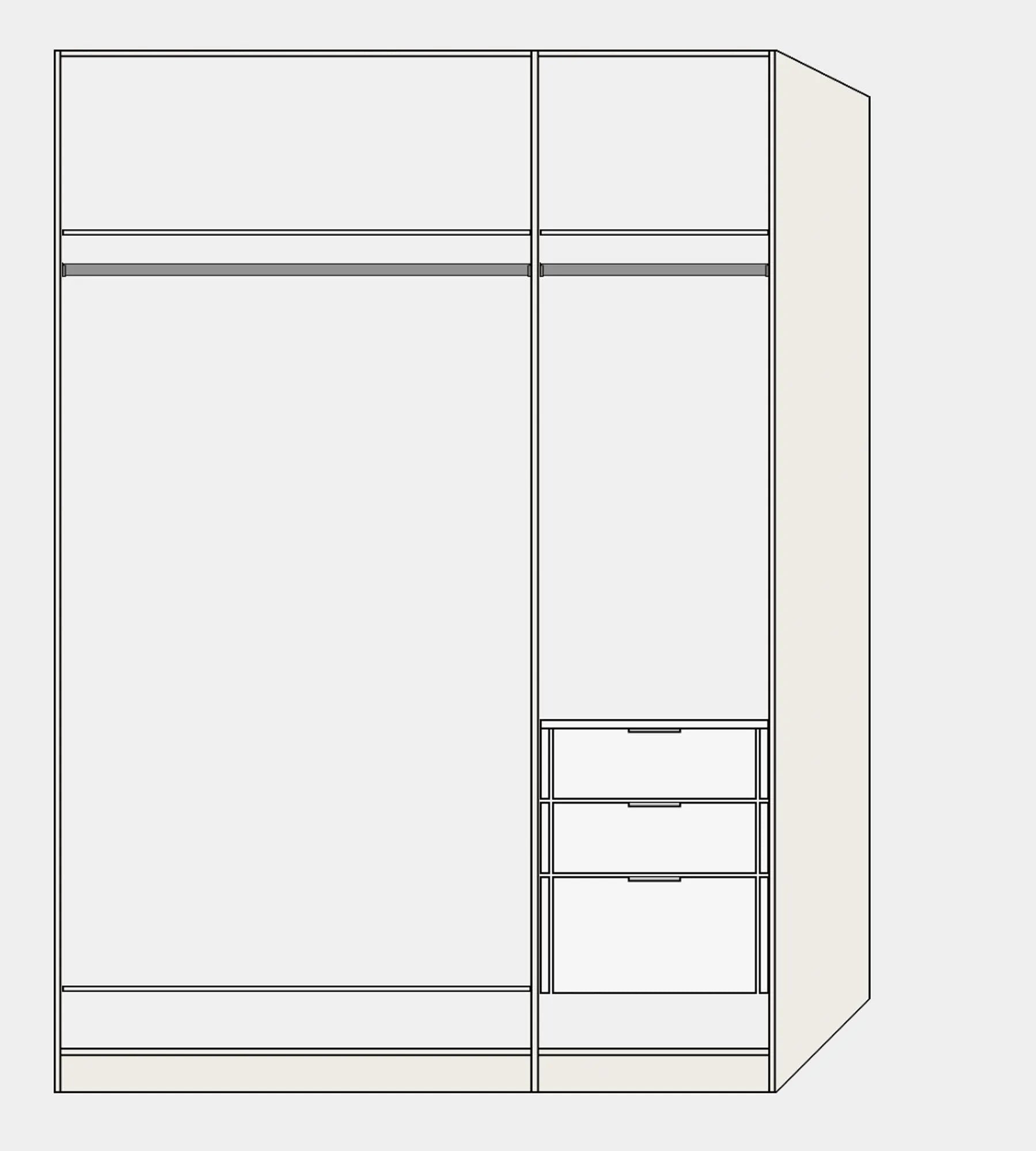 Eleganter 3-türiger Jutzler Schrank in Weiß mit vielseitigem Zubehör.