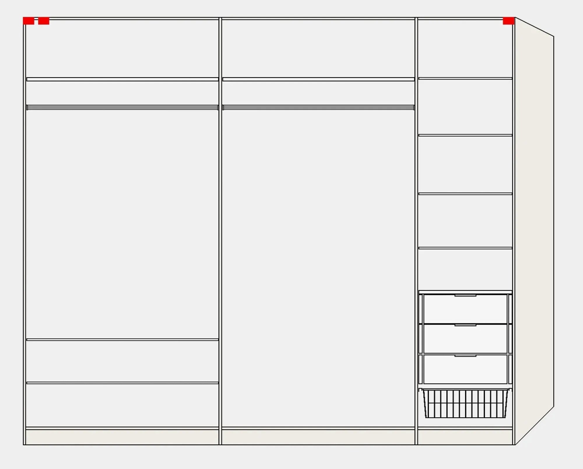 Moderner Jutzler Schwebetürenschrank M in Cremeweiß mit Zubehör.