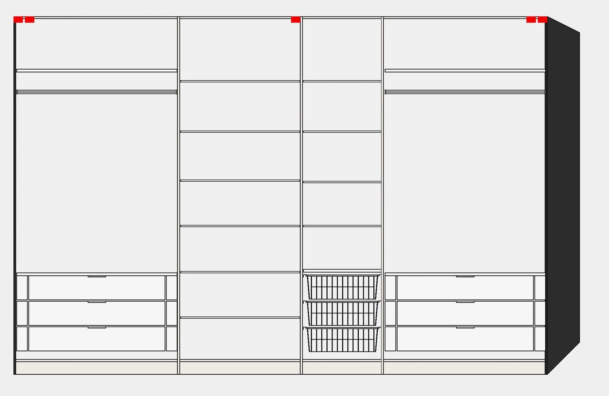 Eleganter XXL Schwebetürenschrank Cremeweiß von Jutzler mit Zubehör.