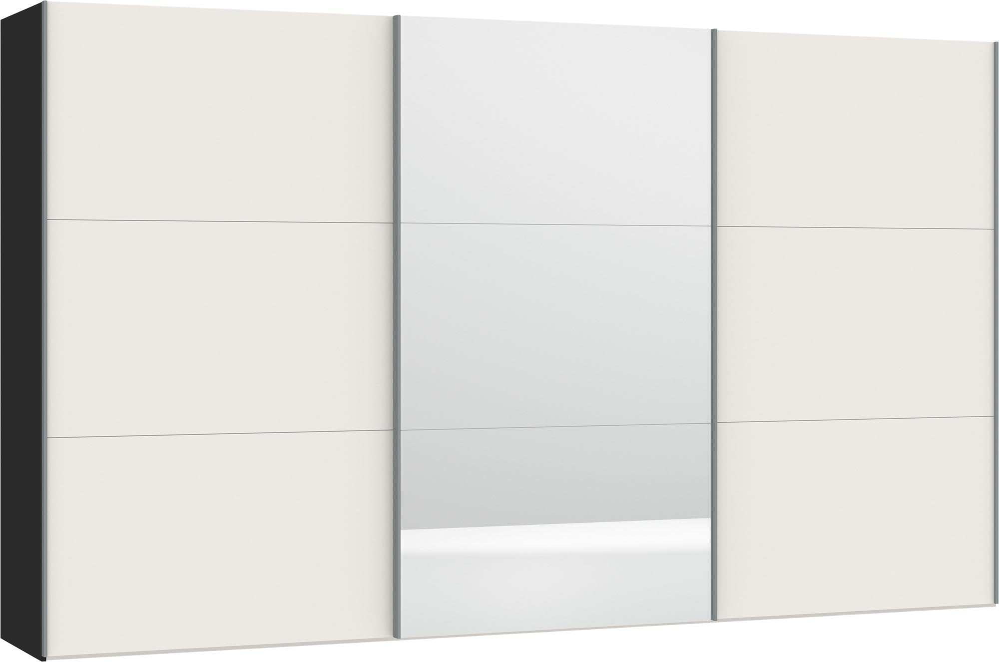 Eleganter Schwebetürenschrank in Cremeweiß mit Spiegel, individuell konfigurierbar, stabil und einfach aufzubauen. Perfekt für stilvollen Stauraum.