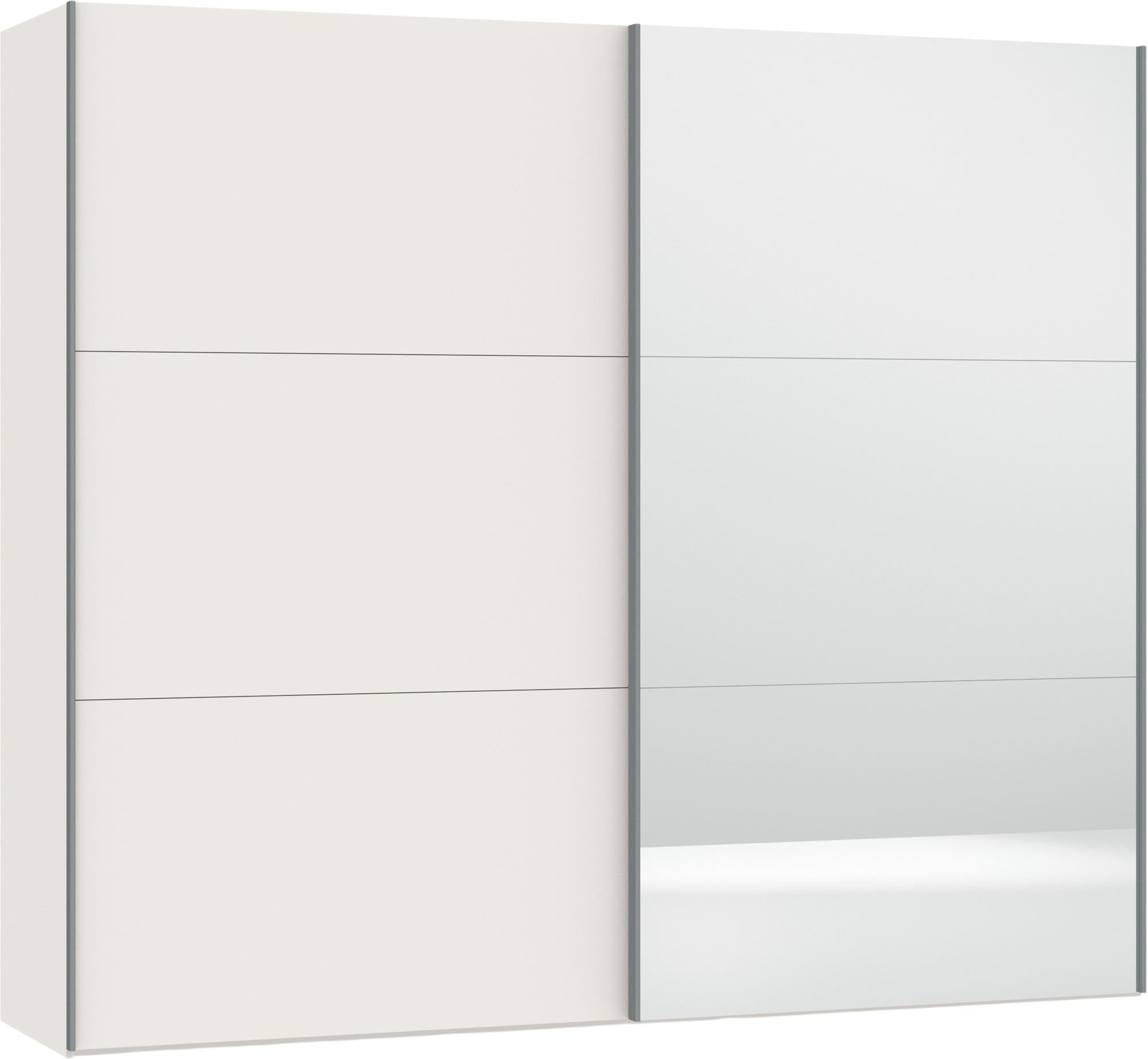 Moderner Jutzler Schrank in Cremeweiß mit Spiegelakzenten.