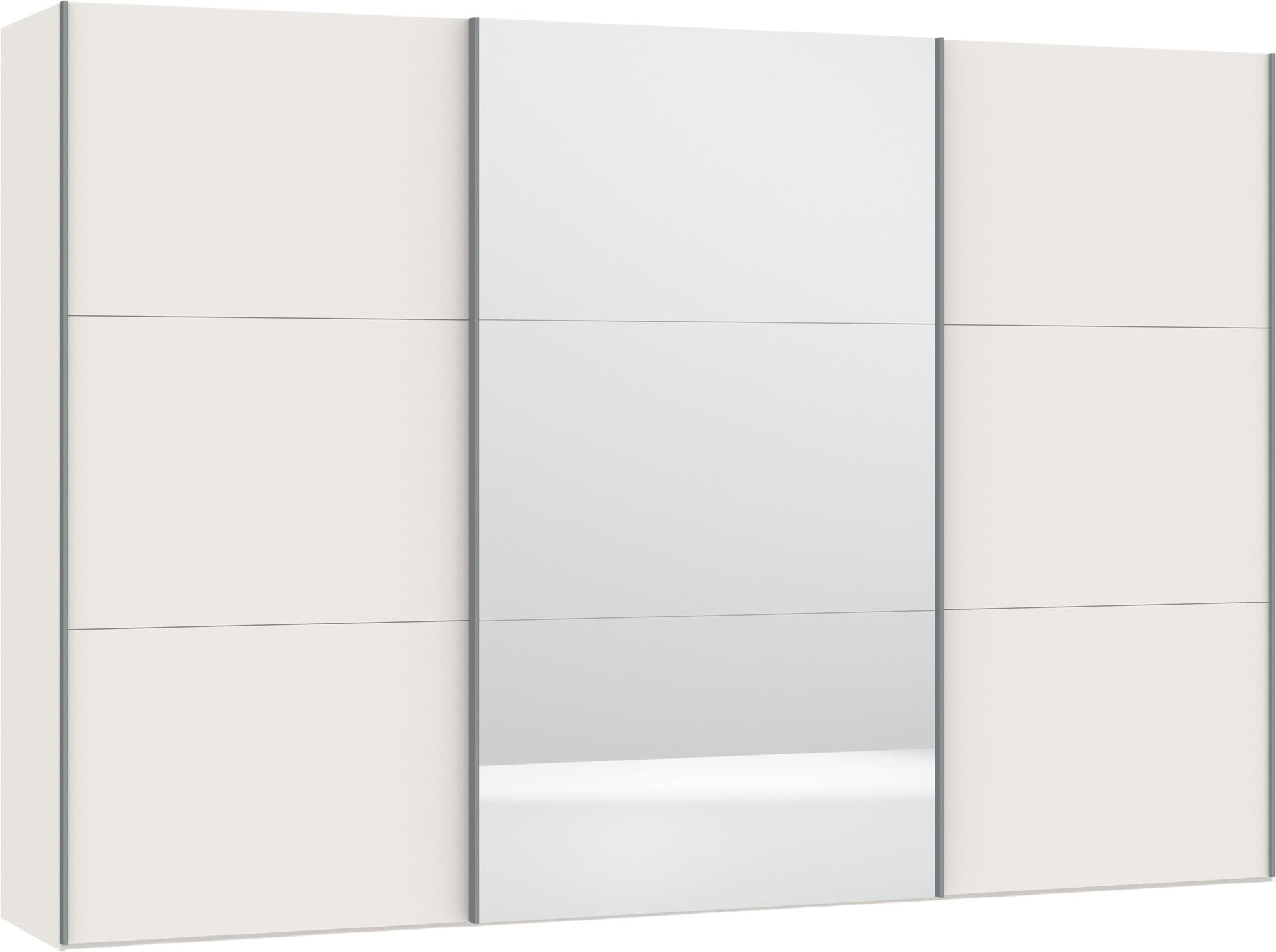 Großer Jutzler Schrank in Cremeweiß mit Spiegel und Zubehör.