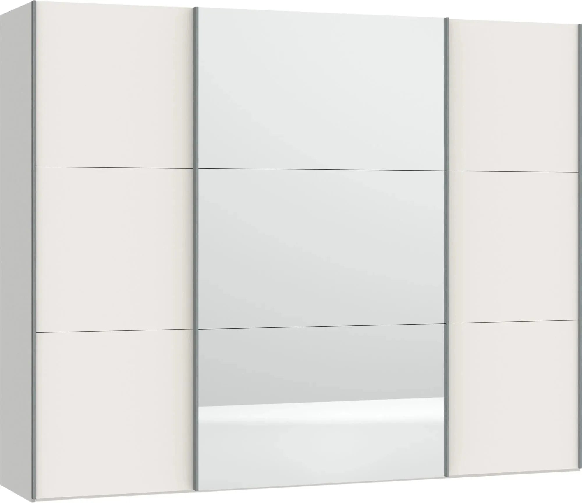 Moderner Jutzler Schrank in Cremeweiß mit Spiegel und Zubehör.