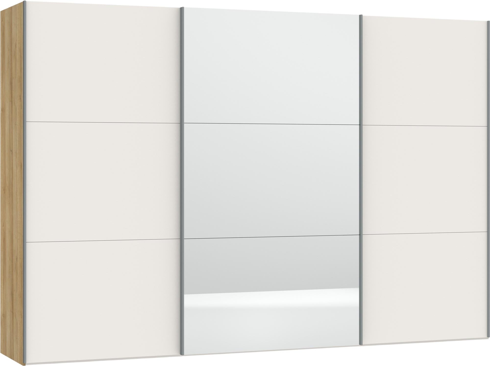 Eleganter Jutzler Schwebetürenschrank in Cremeweiß mit Spiegel.