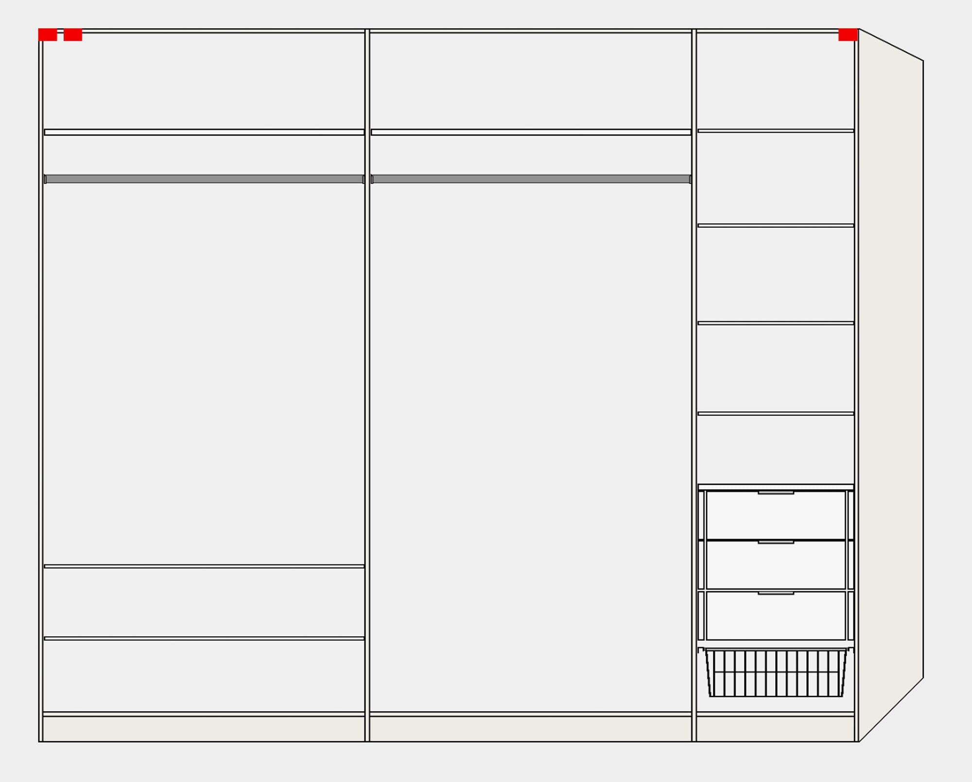 Jutzler Schwebetürenschrank M: Eiche/Spiegel, inkl. vielseitigem Zubehör.
