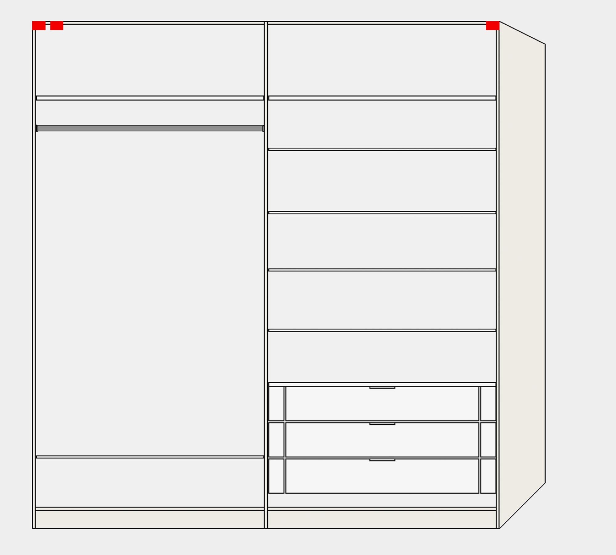 Moderner Schwebetürenschrank XS in Weiß mit praktischem Zubehör.