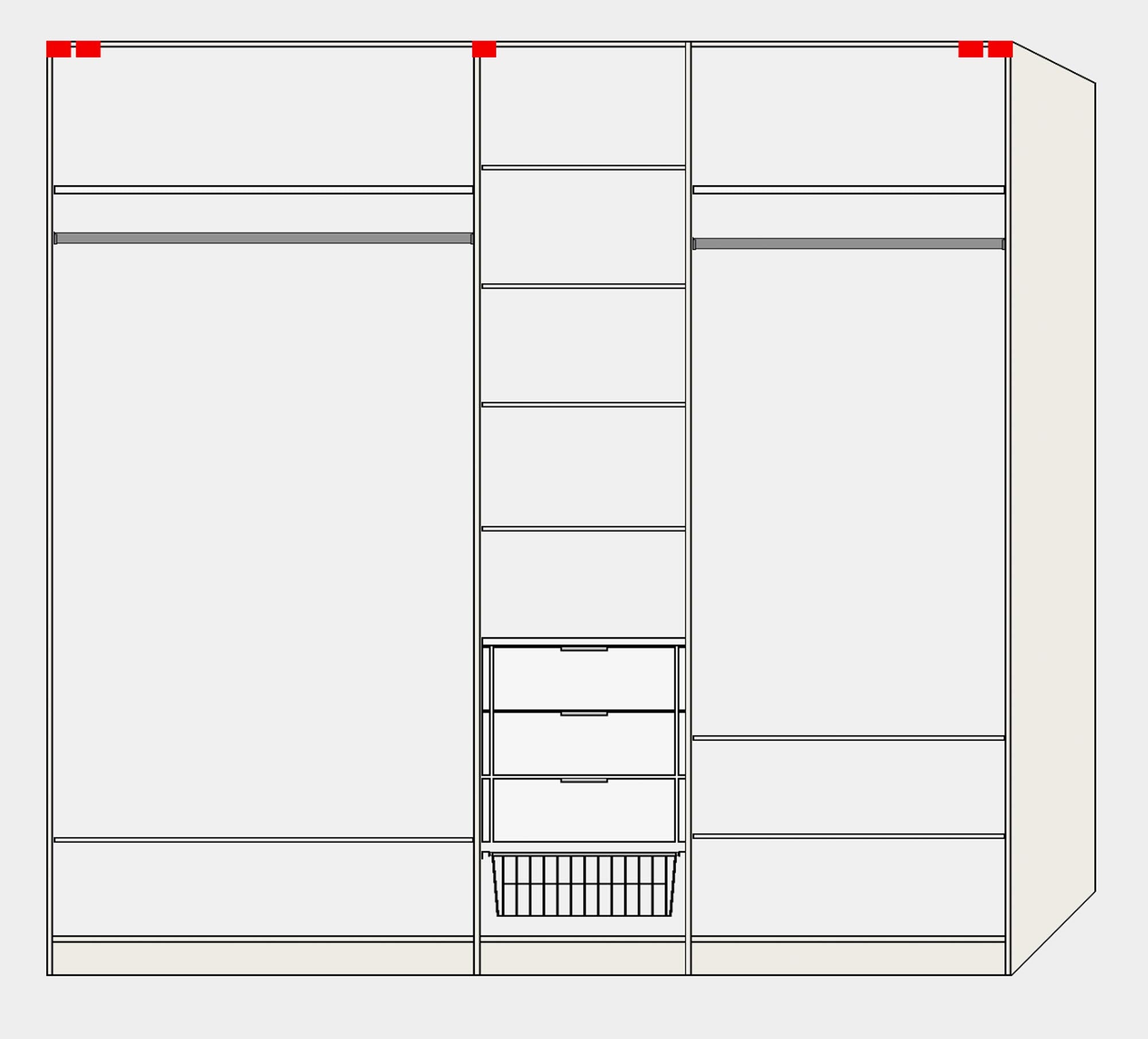 Jutzler Schwebetürenschrank in edlem Weiß mit vielseitigem Zubehör.