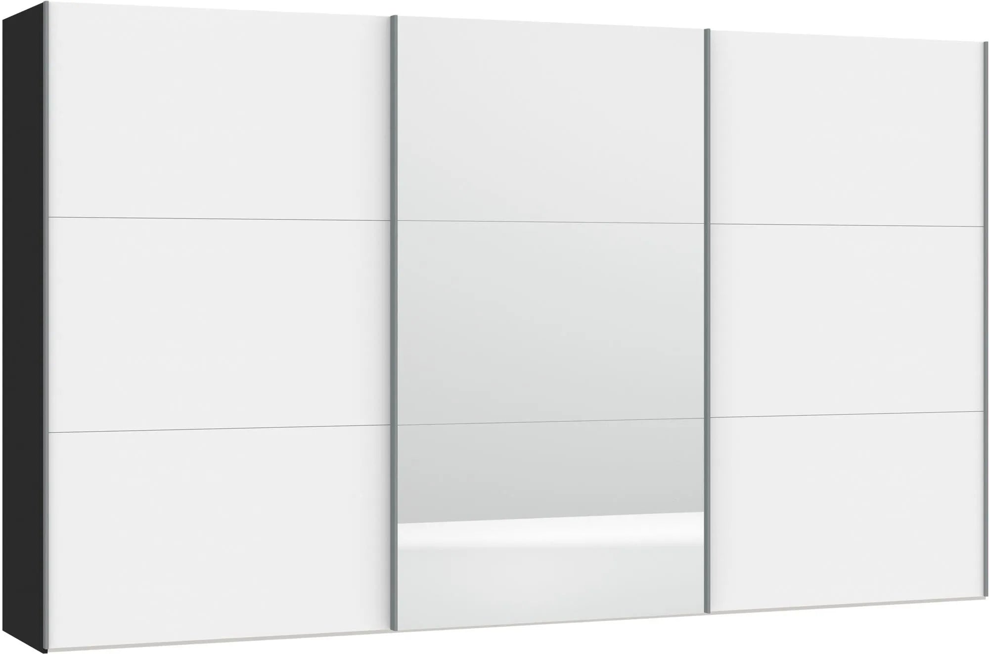 Schwebetürenschrank XXXL Premiumweiss/Spiegel mit Zubehör, Schiebetürenschrank, KAQTU Design