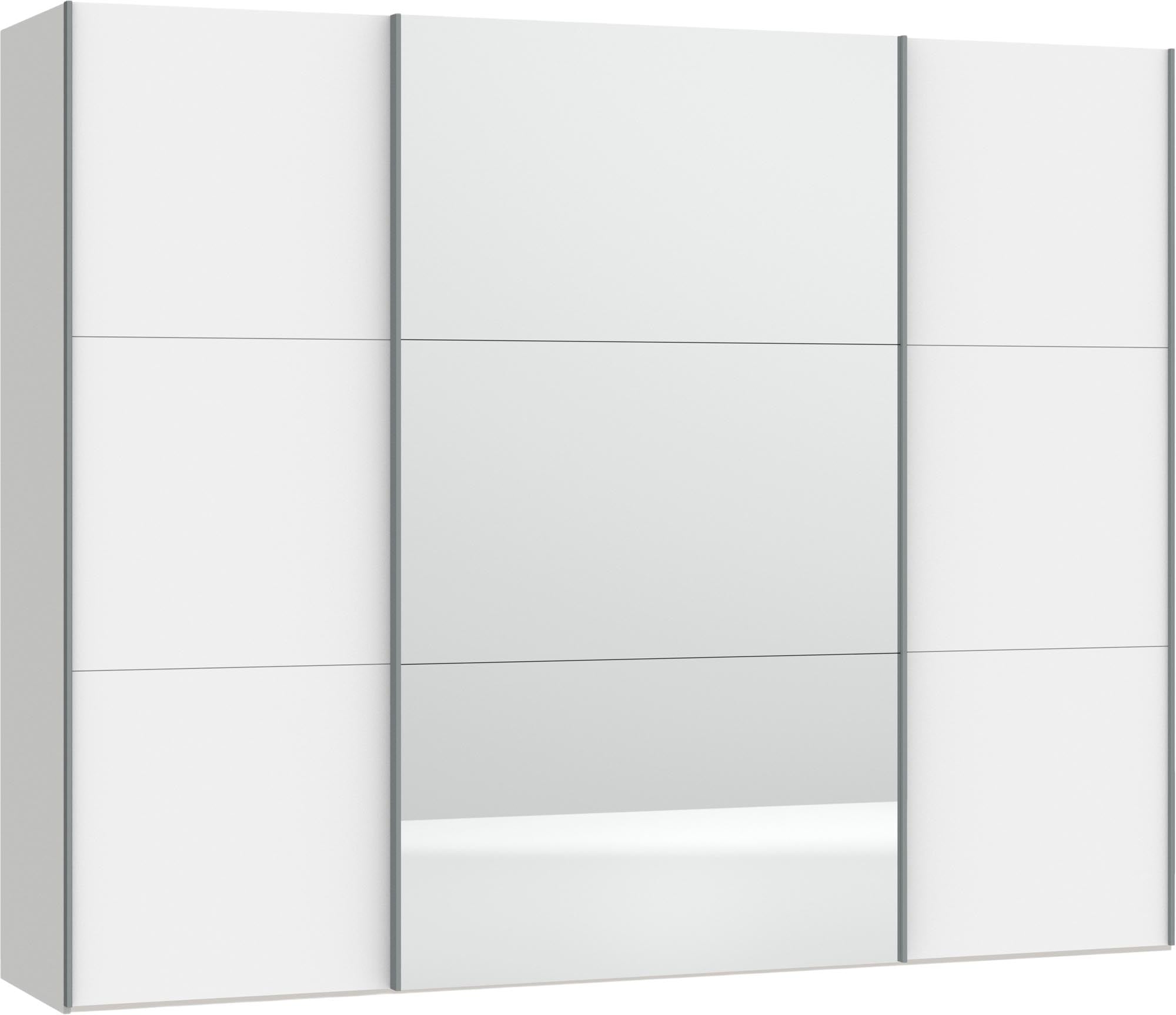 Stilvoller Jutzler Schwebetürenschrank L in Weiß mit Spiegelzubehör.