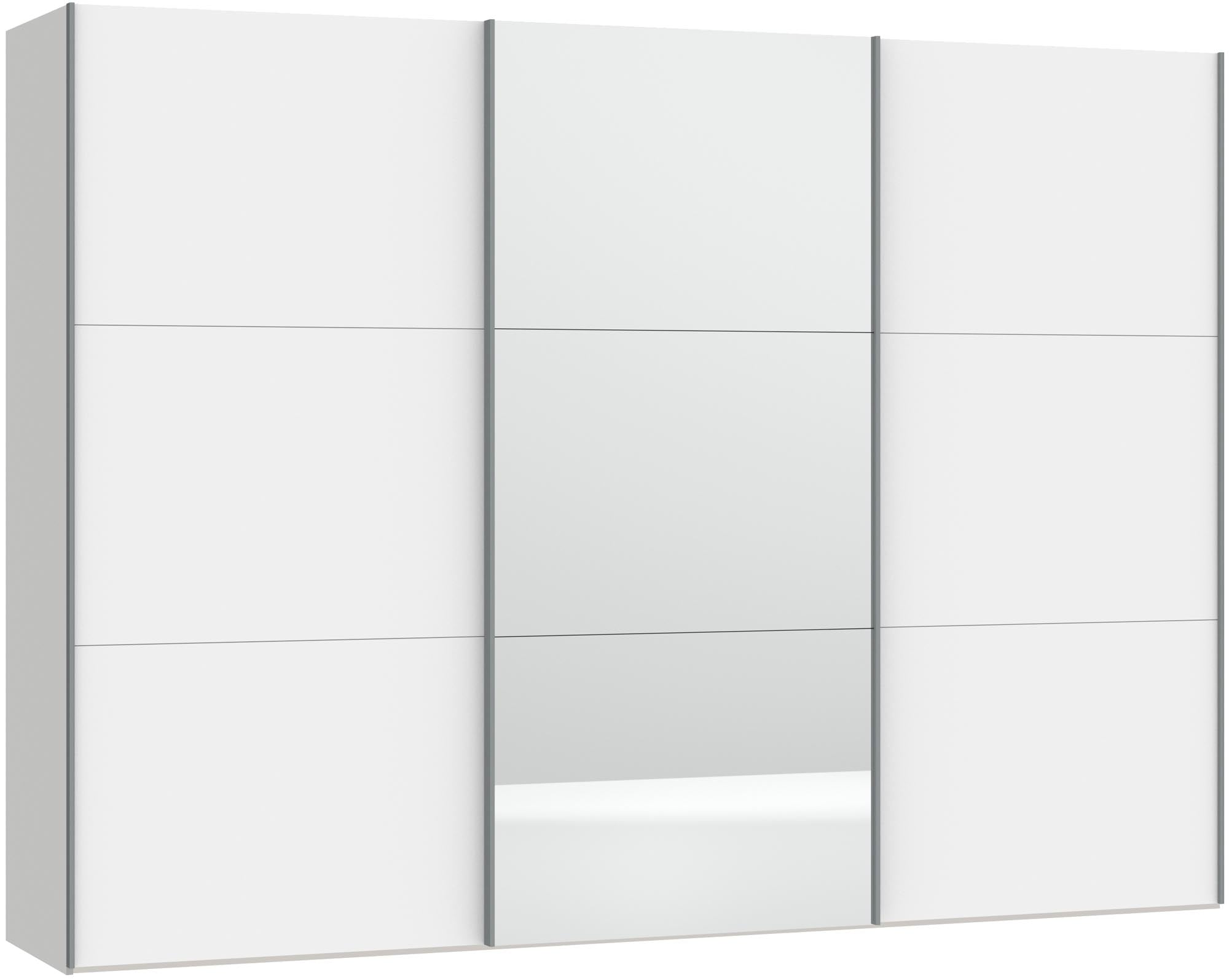 Jutzler Schwebetürenschrank XL: Premiumweiß mit Spiegelakzent.