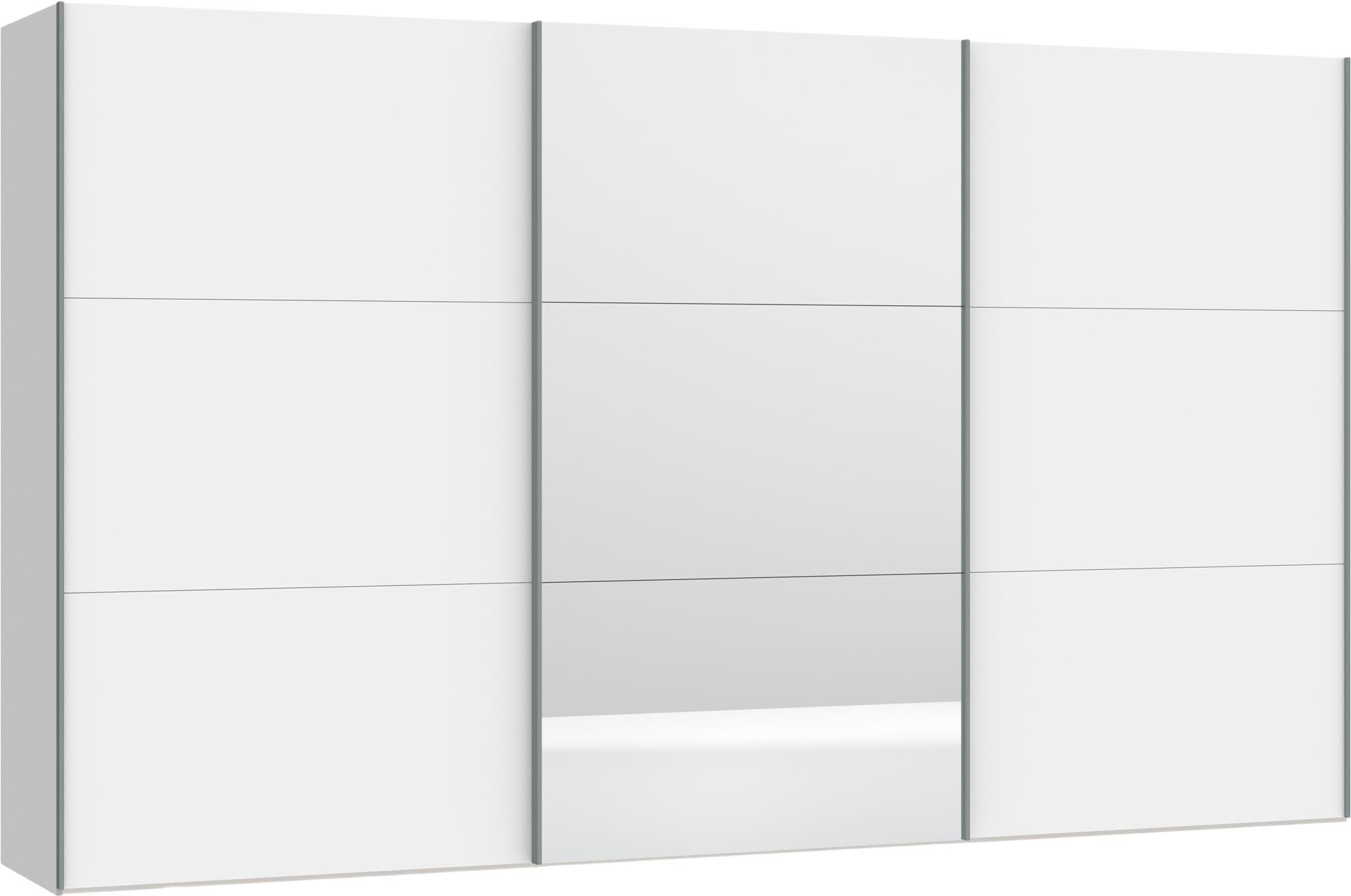 Jutzler Schwebetürenschrank: Premiumweiss, Spiegel, inkl. Zubehör.