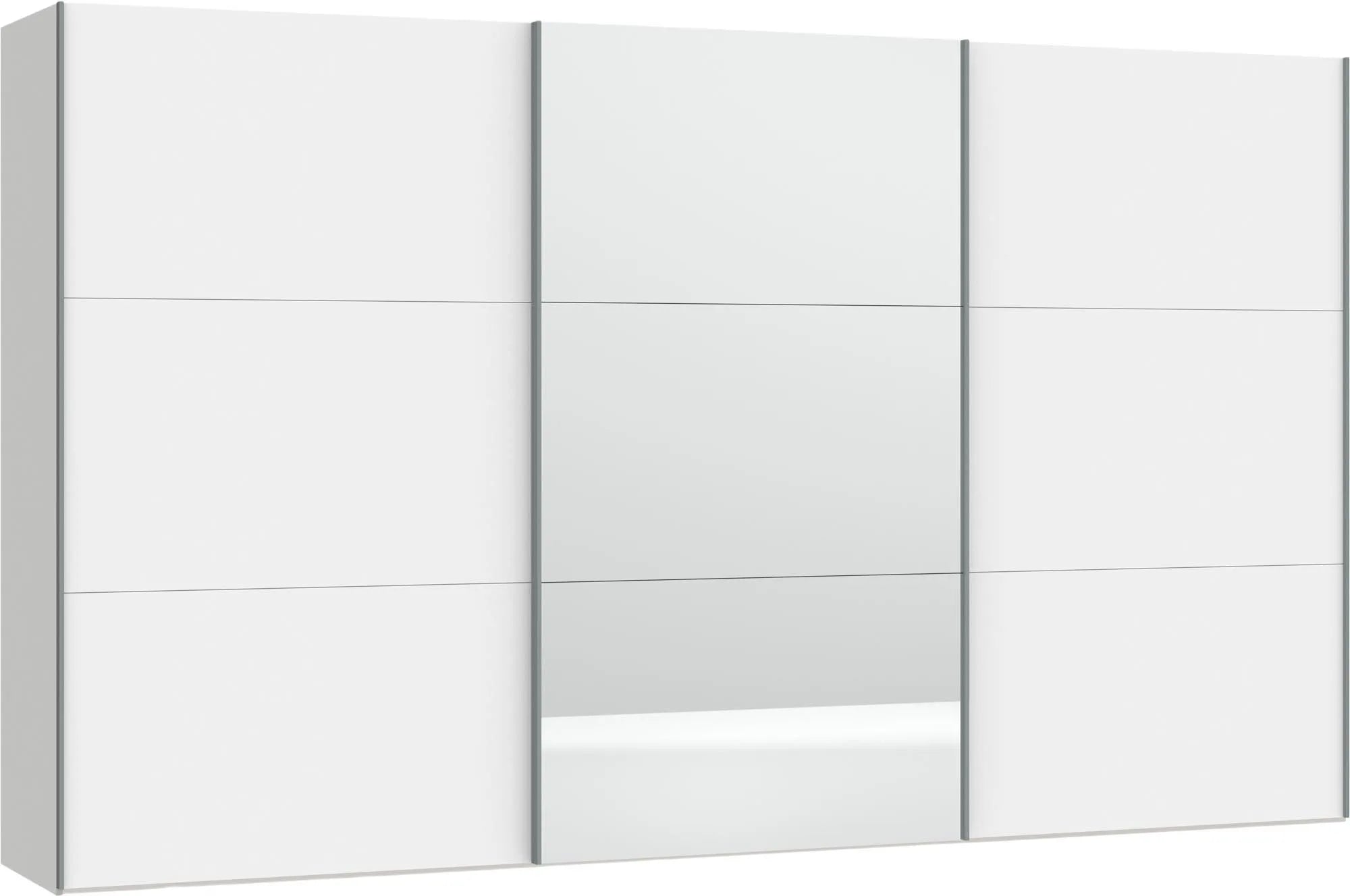 Schwebetürenschrank XXXL Premiumweiss/Spiegel mit Zubehör, Schiebetürenschrank, KAQTU Design