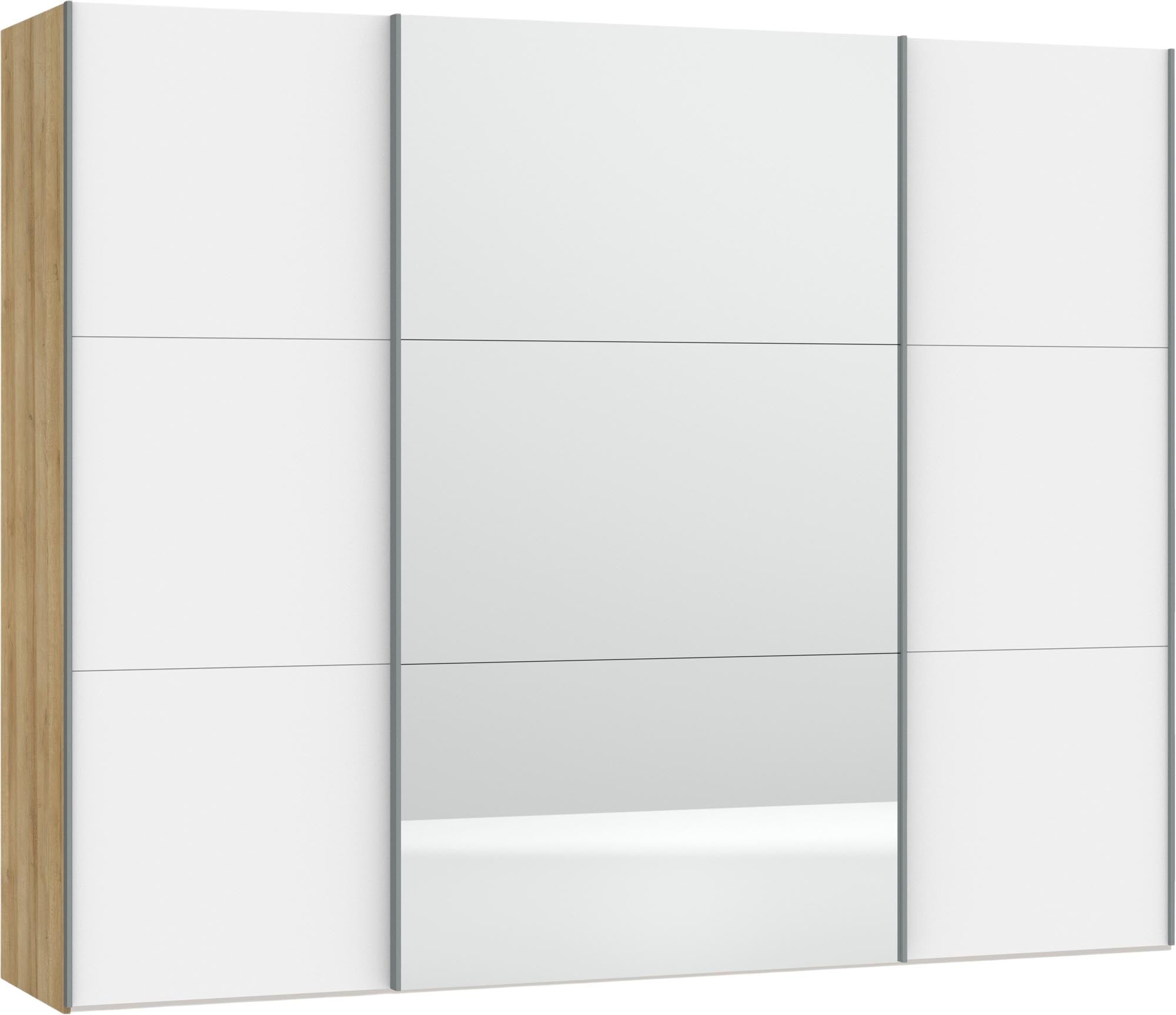 Stilvoller Jutzler Schwebetürenschrank L in Weiß mit Spiegelzubehör.