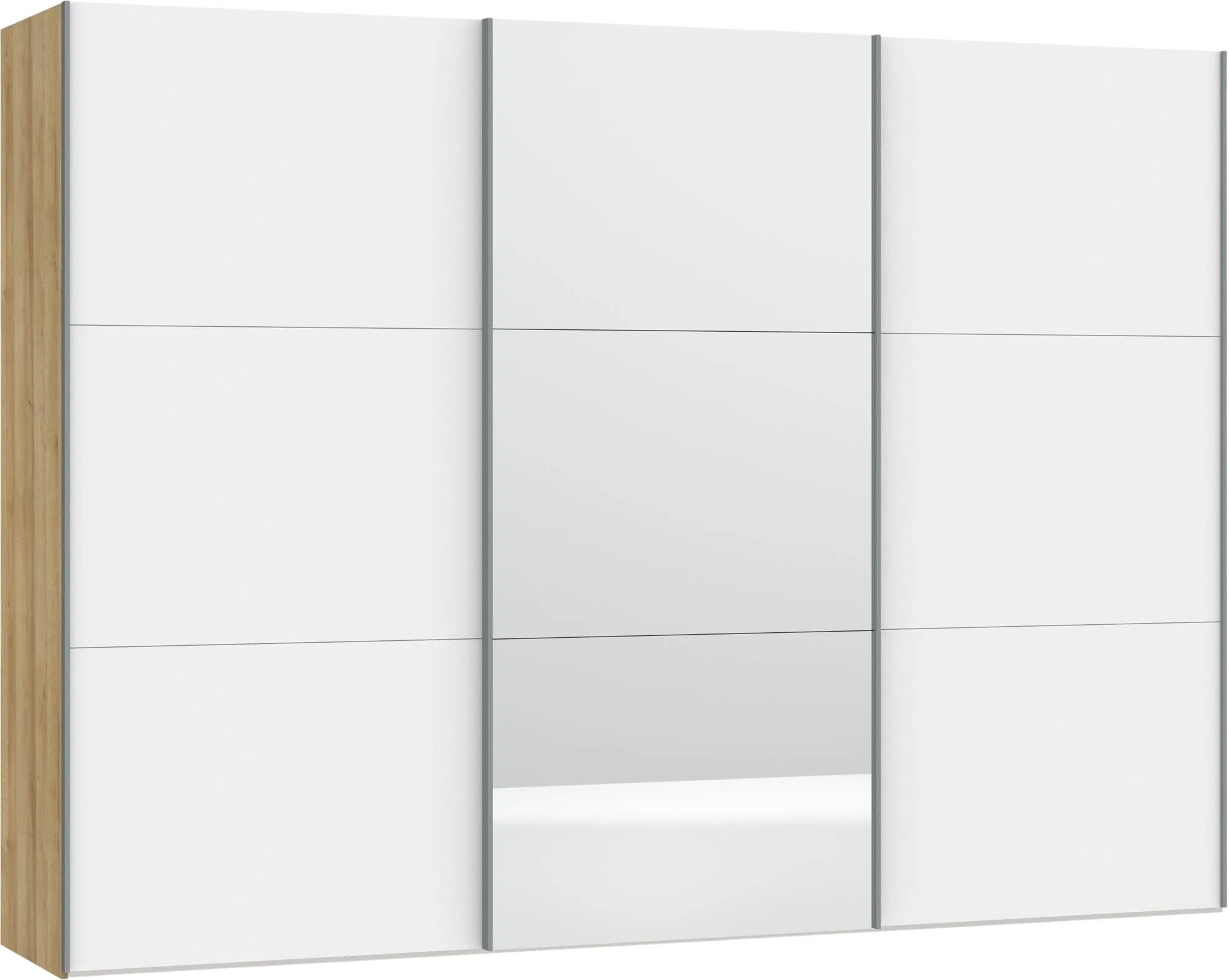 Schwebetürenschrank XL Premiumweiss/Spiegel mit Zubehör, Schiebetürenschrank, KAQTU Design