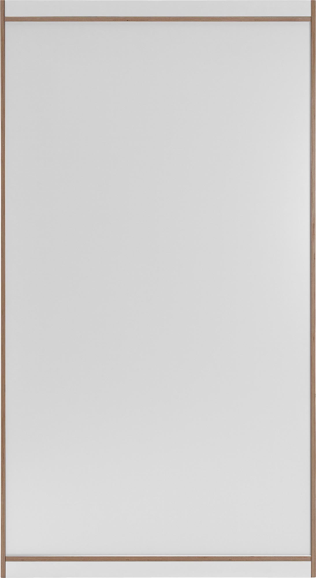 Weisser Drehtürenschrank FLAI von Müller Möbelwerkstätten mit zwei grifflosen Türen und charakteristischem Rahmen als Ablagefläche.