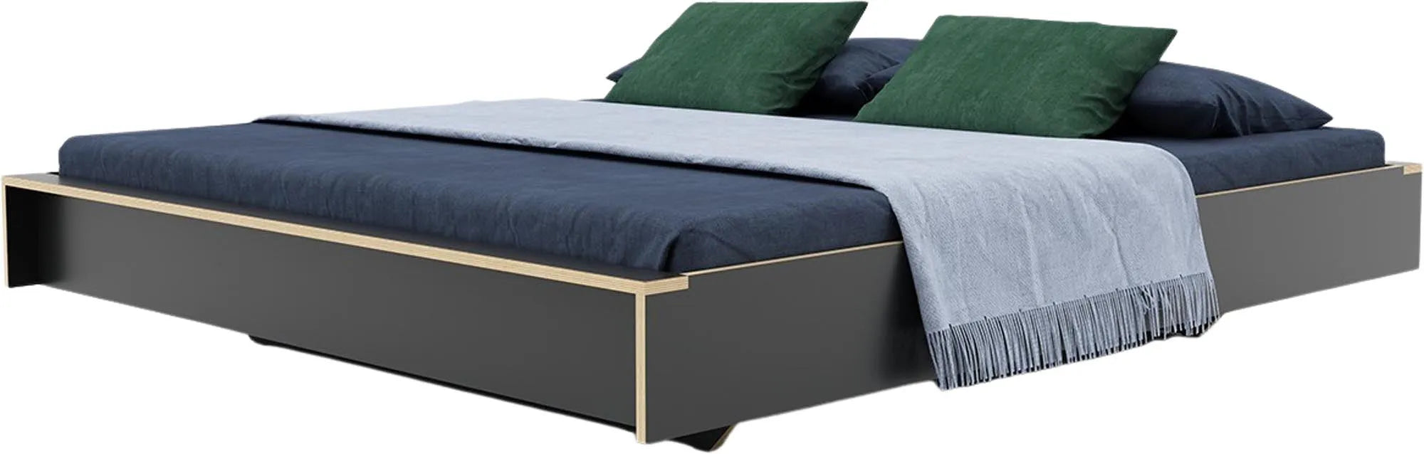 Elegantes FLAI Doppelbett mit innovativem Stauraumkonzept.