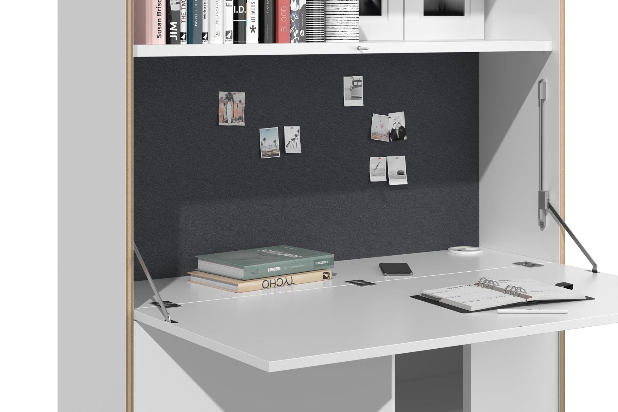 FLAI Home Office hoch in Weiss / Blue Berry präsentiert im Onlineshop von KAQTU Design AG. Sekretär ist von Müller Möbelwerkstätten