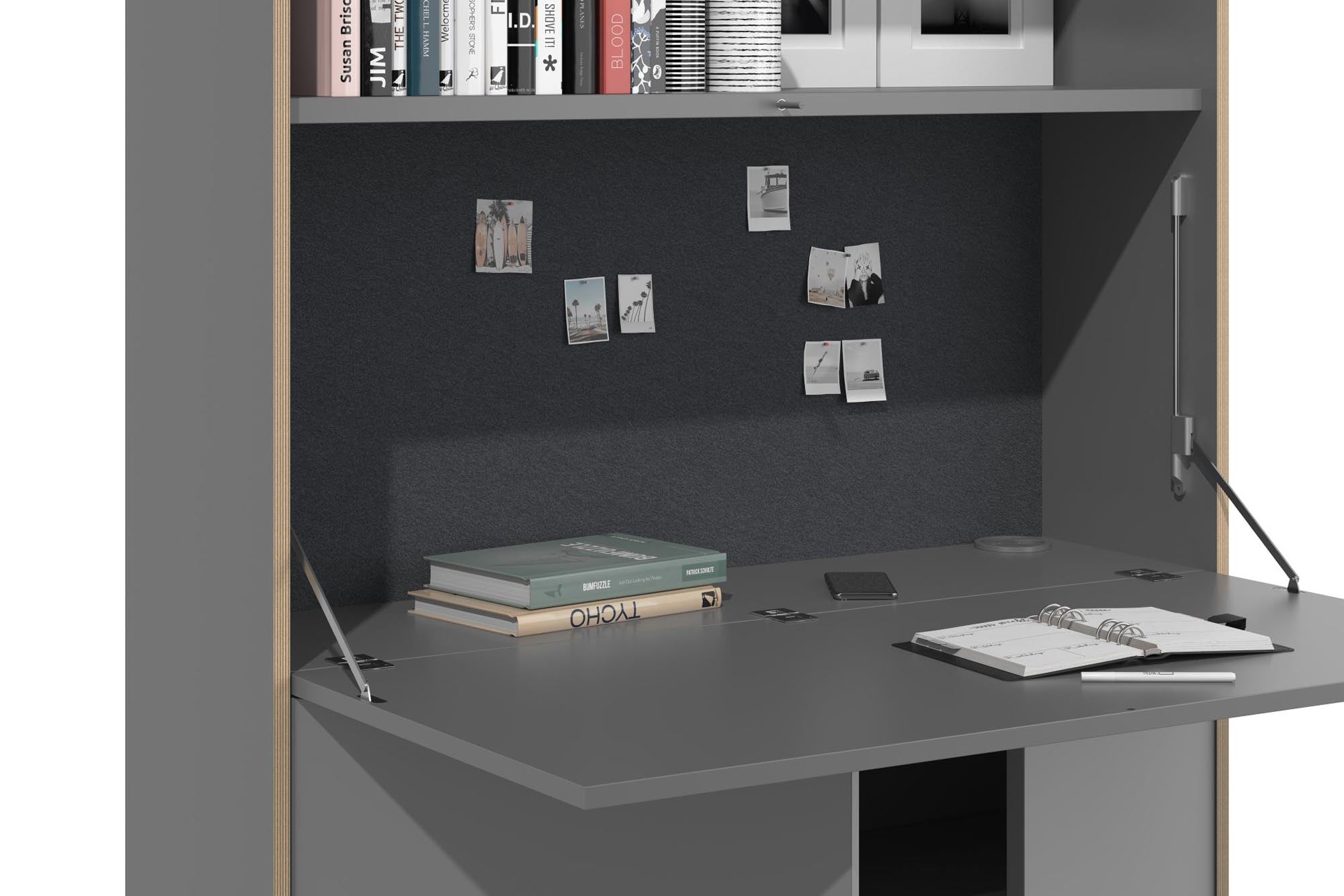 FLAI Home Office hoch in Weiss / Blue Berry präsentiert im Onlineshop von KAQTU Design AG. Sekretär ist von Müller Möbelwerkstätten