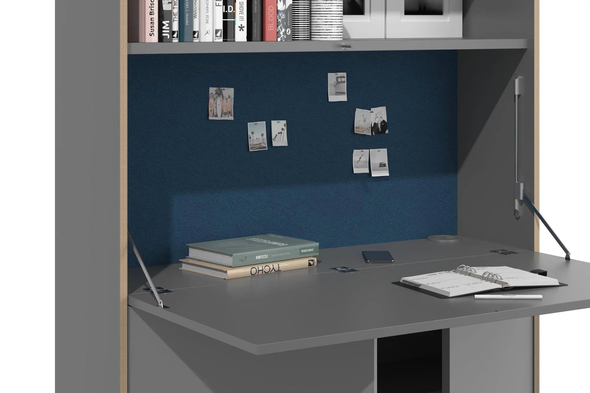 FLAI Home Office hoch in Weiss / Blue Berry präsentiert im Onlineshop von KAQTU Design AG. Sekretär ist von Müller Möbelwerkstätten