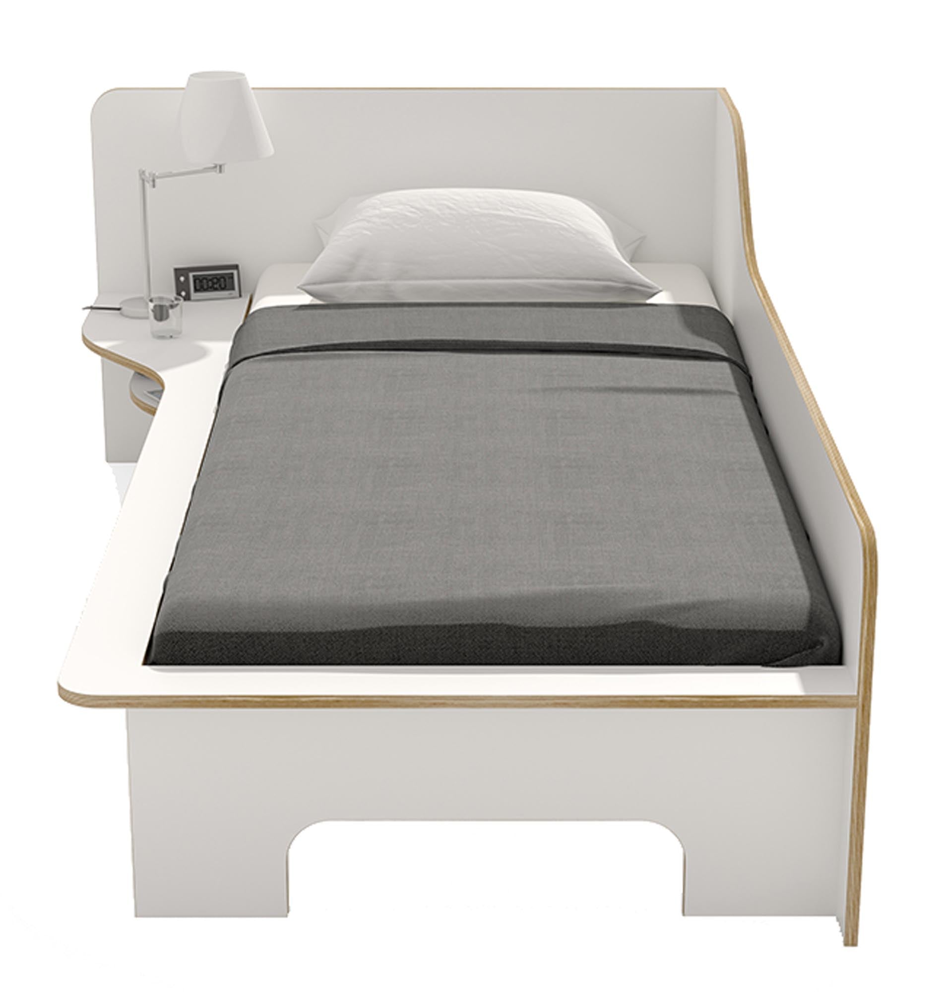 Plan single bed left with fixed slatted frame