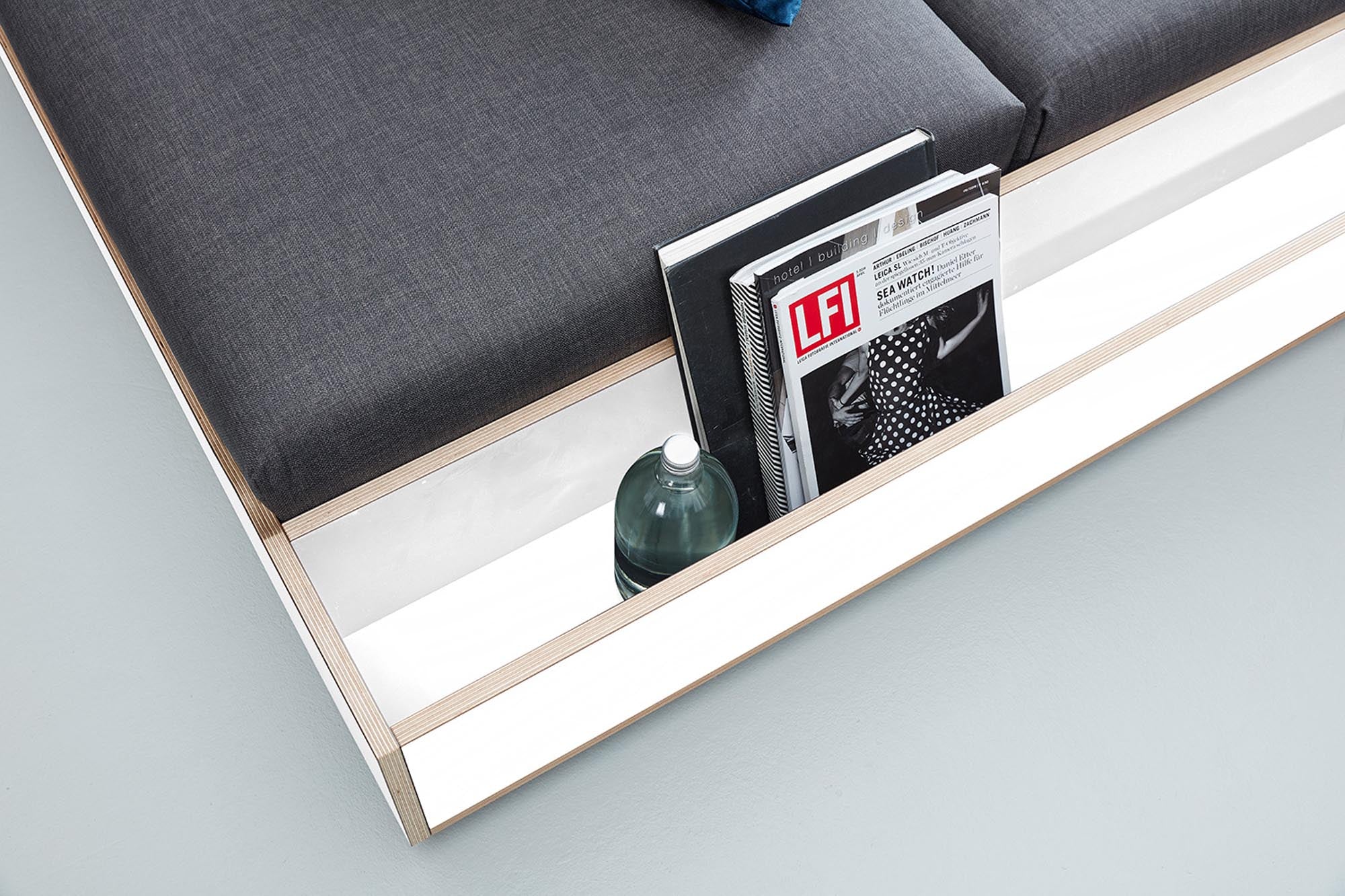 MAUDE bed with fixed slatted frame