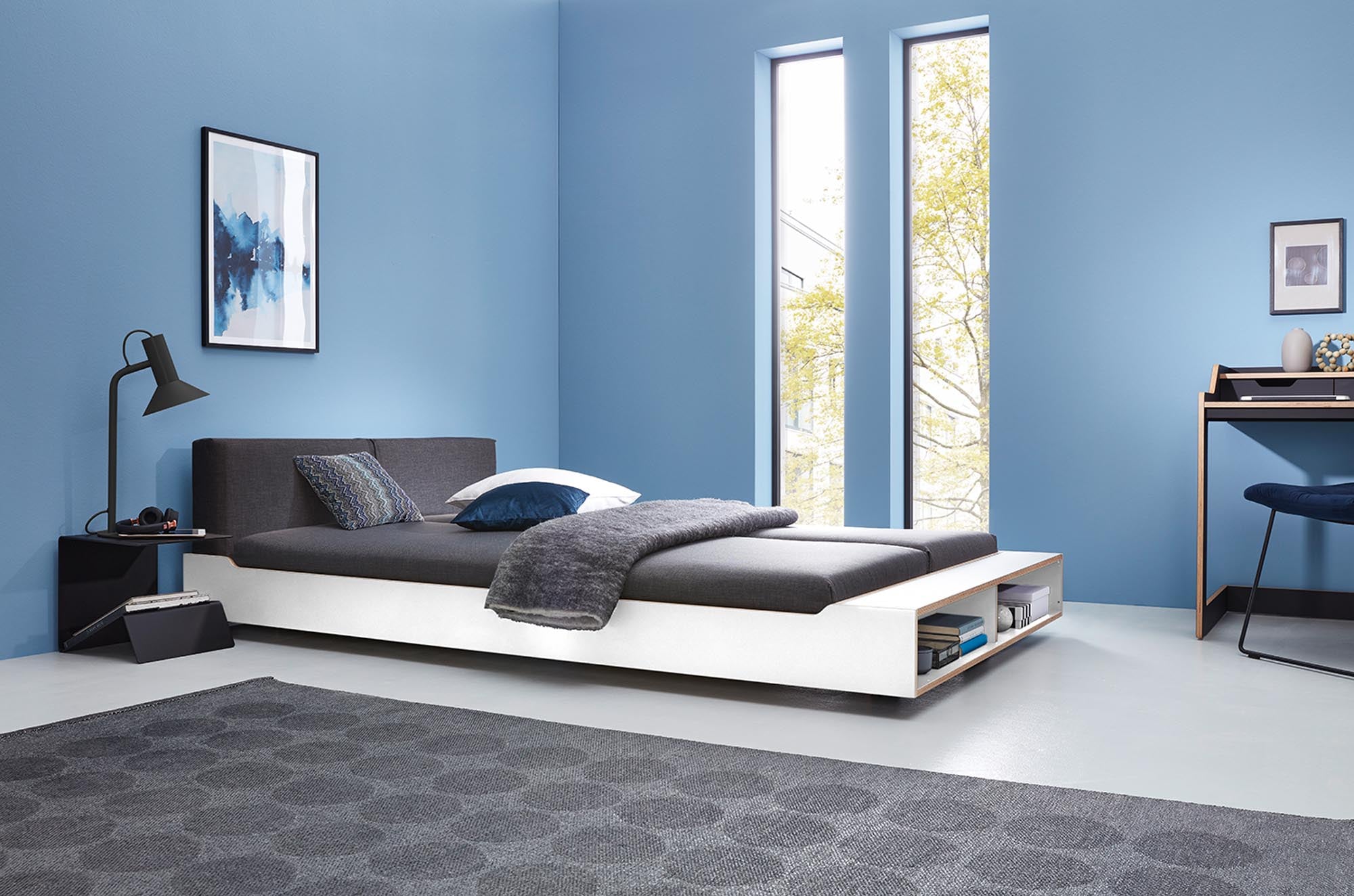 MAUDE bed with fixed slatted frame