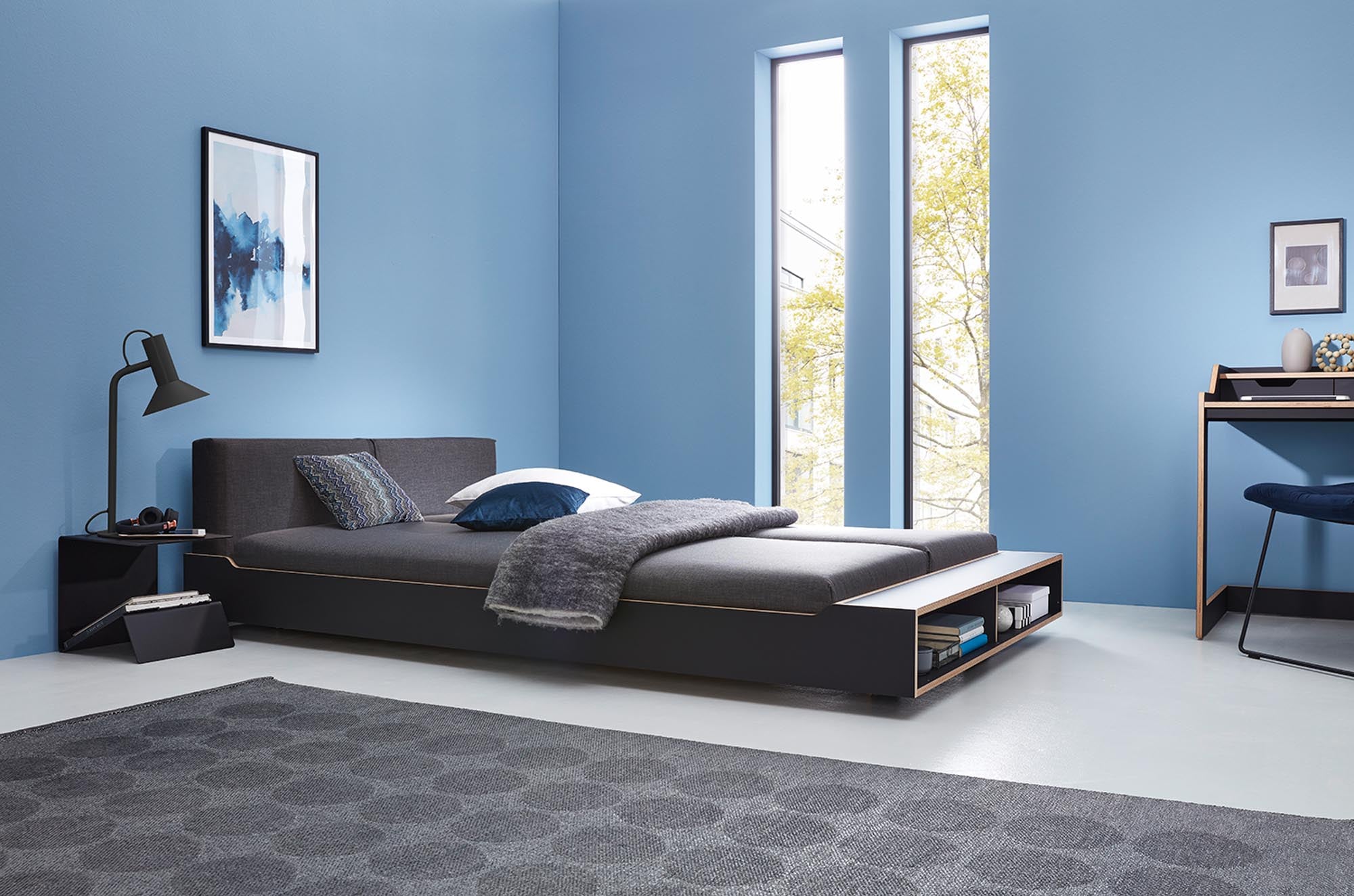MAUDE bed with fixed slatted frame
