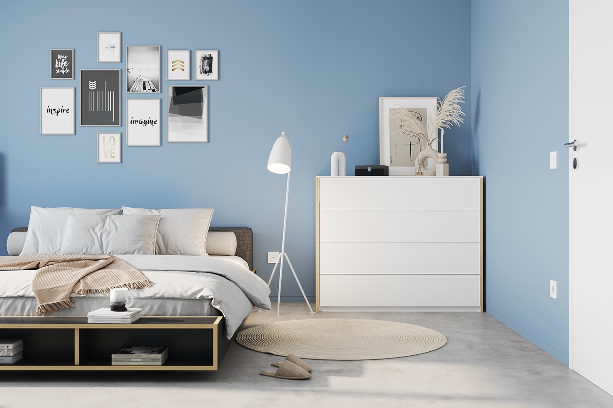 MAUDE bed with fixed slatted frame